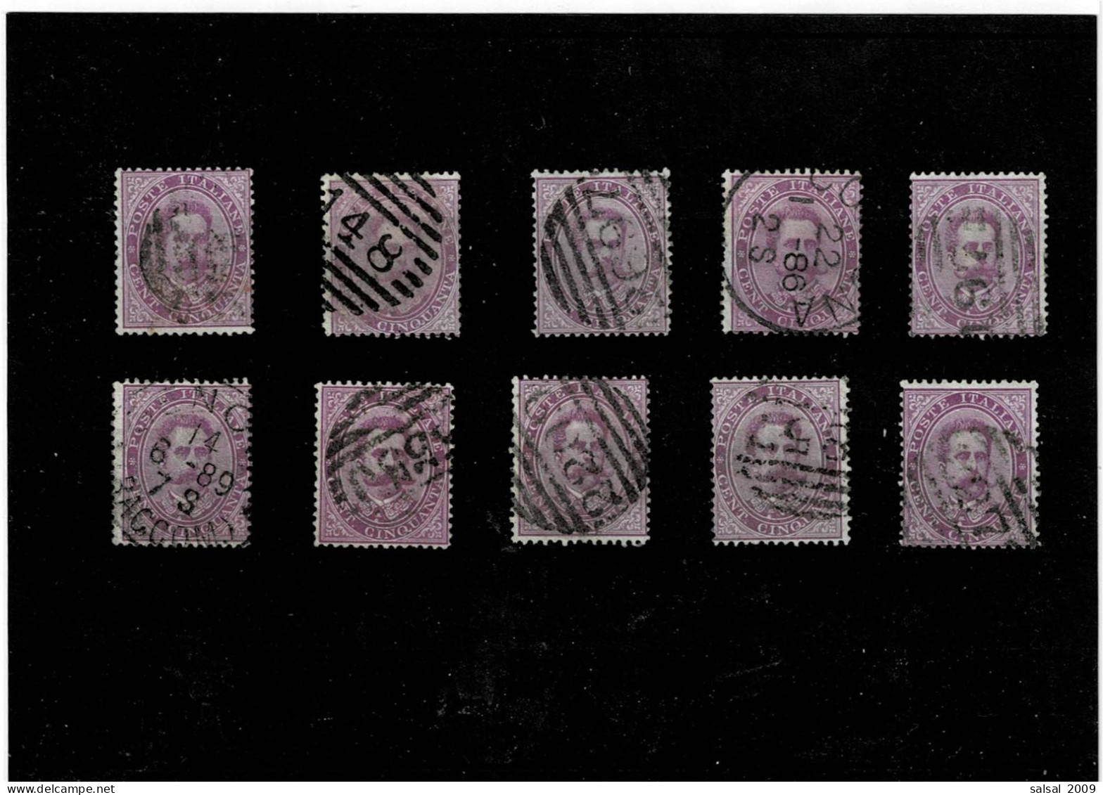 ITALIA REGNO ,"Effigie Di Umberto I",50c. Violetto ,10 Pezzi Usati ,qualita Ottima - Oblitérés