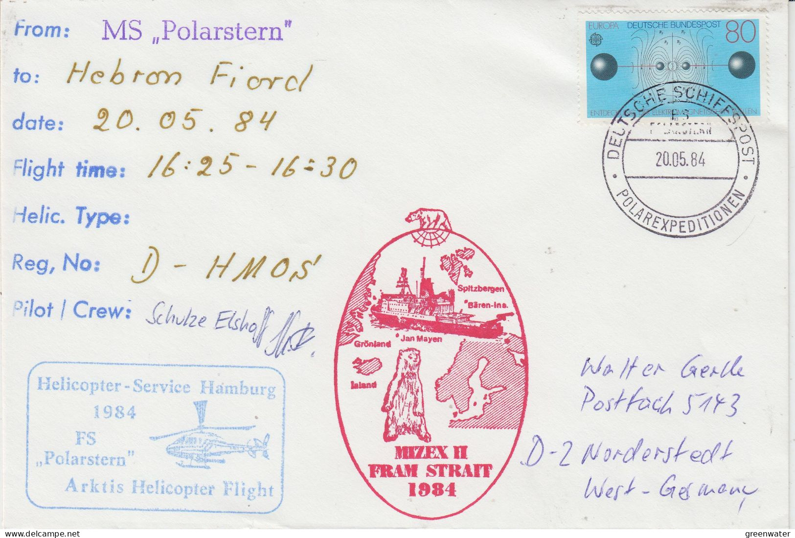 Germany Mizex Project 1984 Heli Flight From Polarstern To Hebron Fiord 20.5.1984 (MZ164B) - Vols Polaires