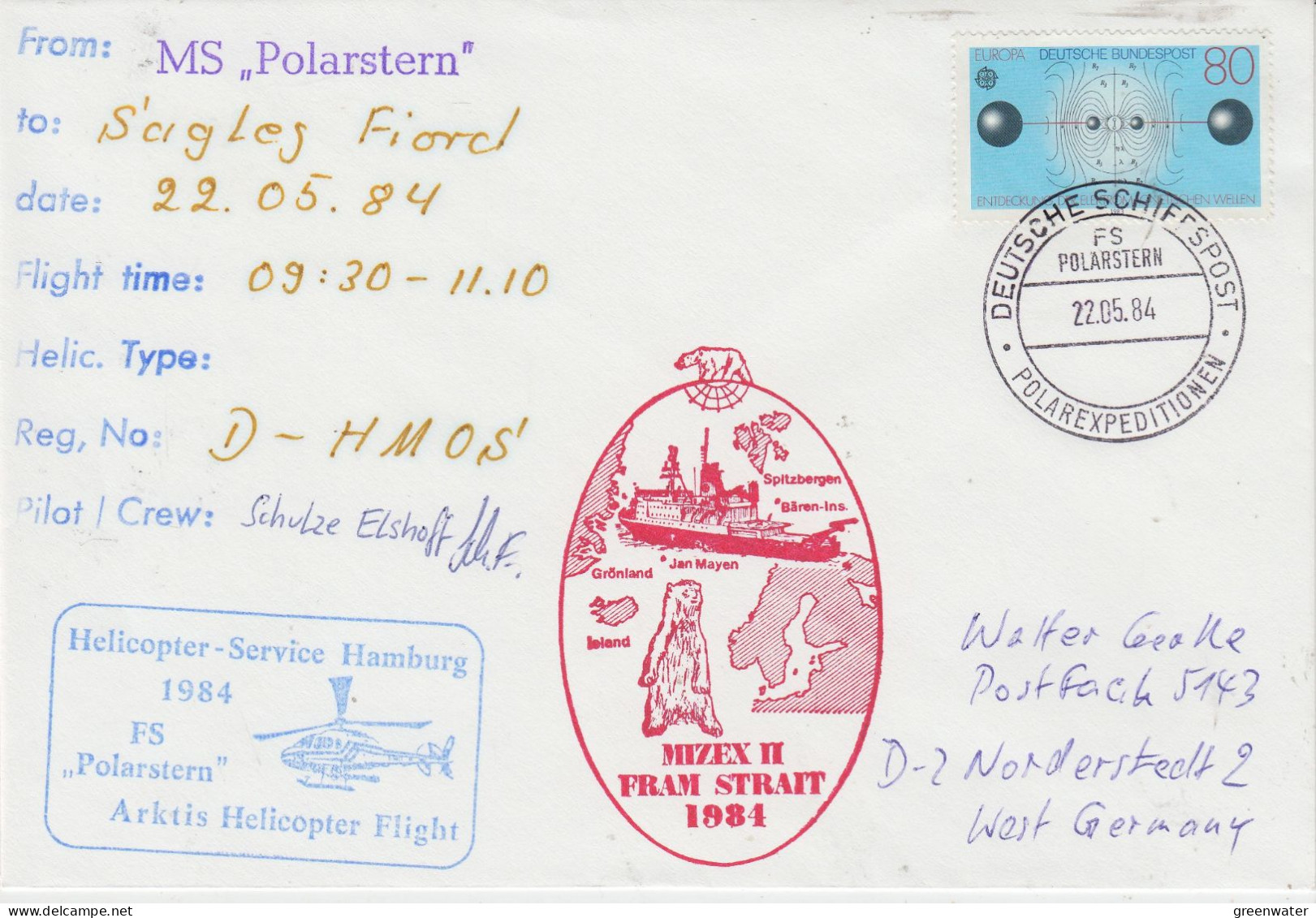 Germany Mizex Project 1984 Heli Flight From Polarstern To Hebron Fiord 22.5.1984 (MZ164C) - Polar Flights