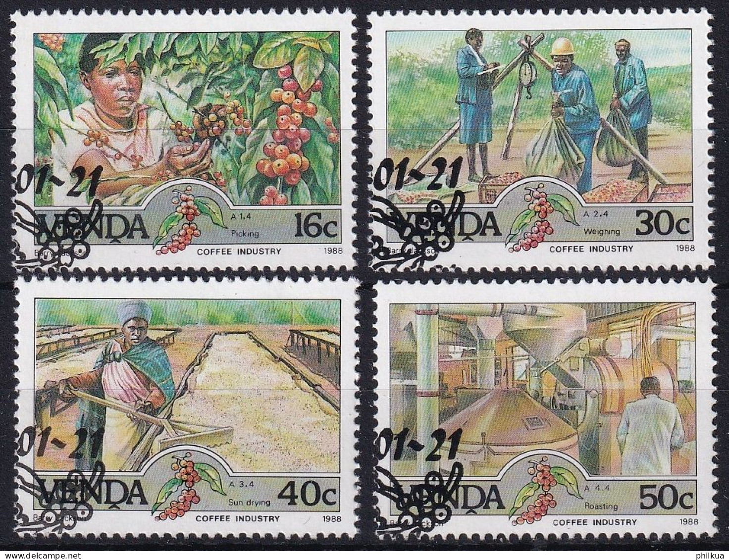 MiNr. 167 - 170 Südafrika, Venda 1988, 21. Jan. Kaffee-Industrie - Mit ET-Eckstempel - Venda