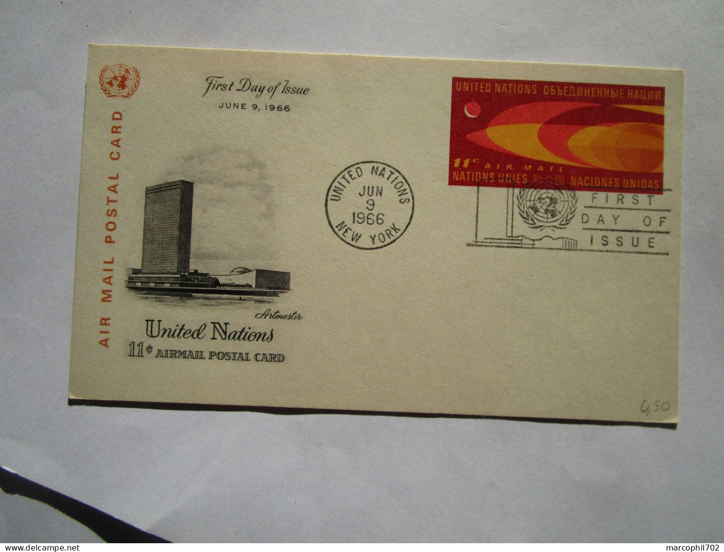 FDC USA United Nation 11e Airmail Postal Card - Cartoline Maximum