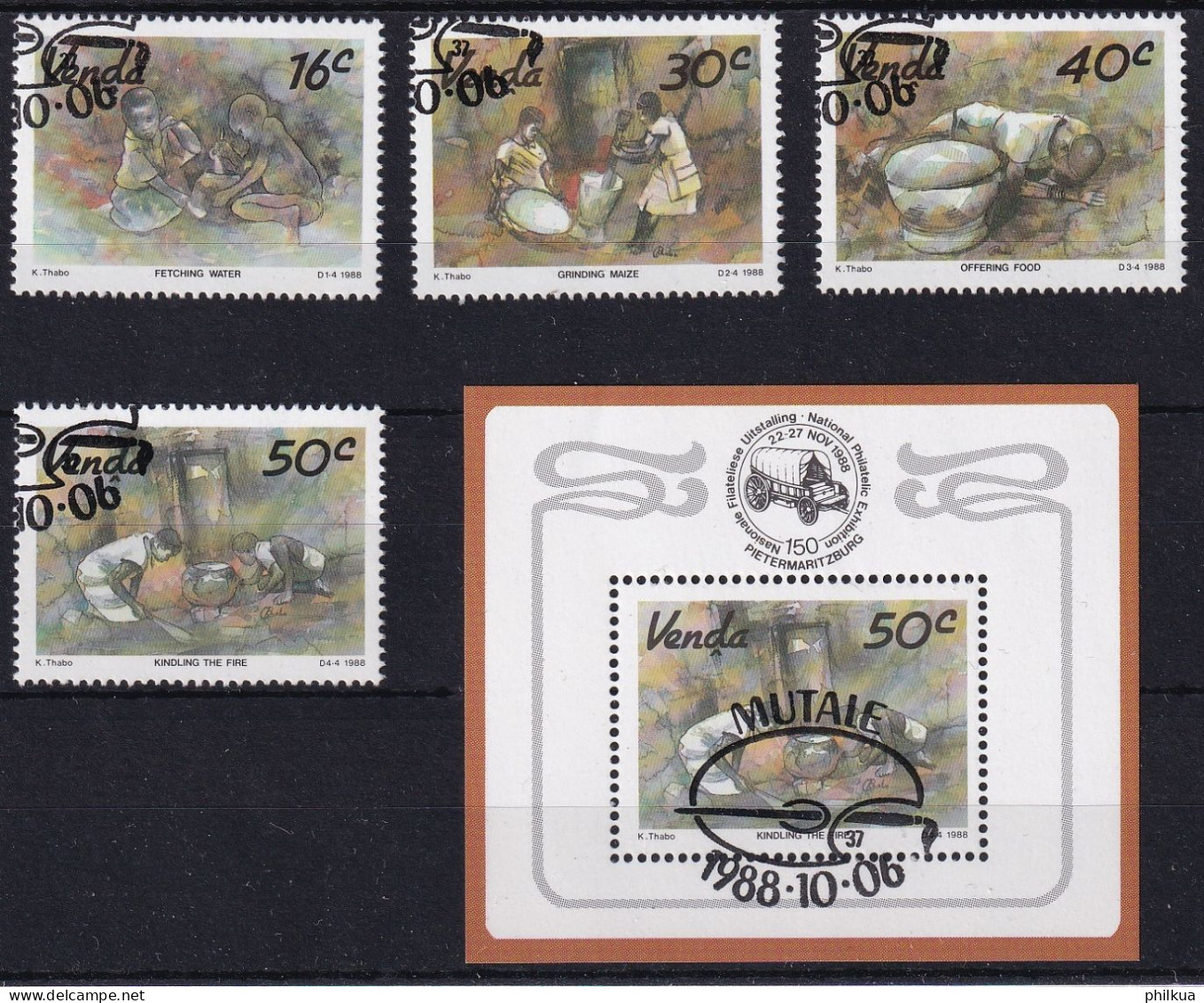 MiNr. 179 - 182 (Block 4) Südafrika, Venda    1988, 6. Okt. Kunst - Mit ET-Eckstempel - Venda