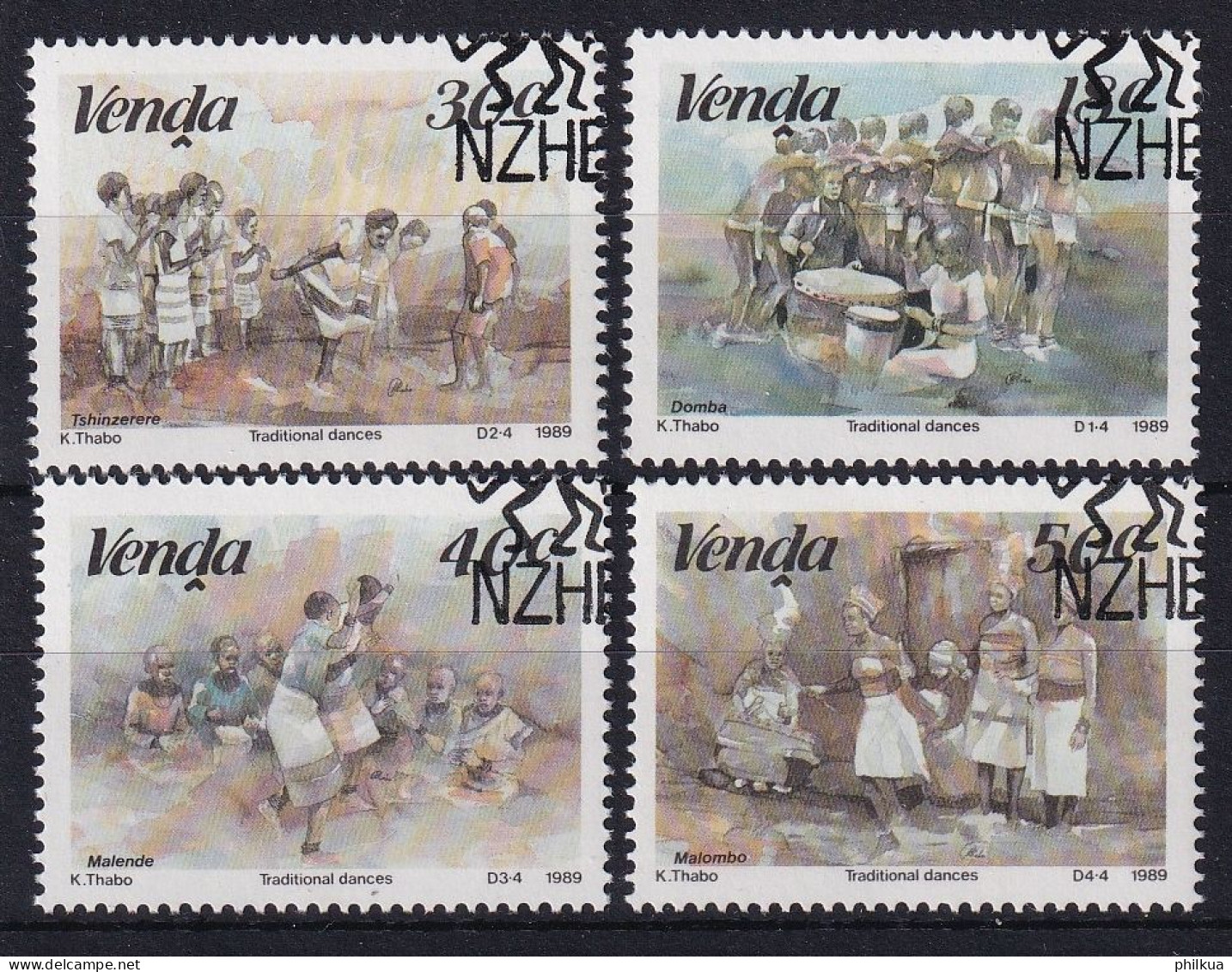 MiNr. 187 - 190 Südafrika, Venda    1989, 5. April. Traditionelle Tänze - Mit ET-Eckstempel - Venda