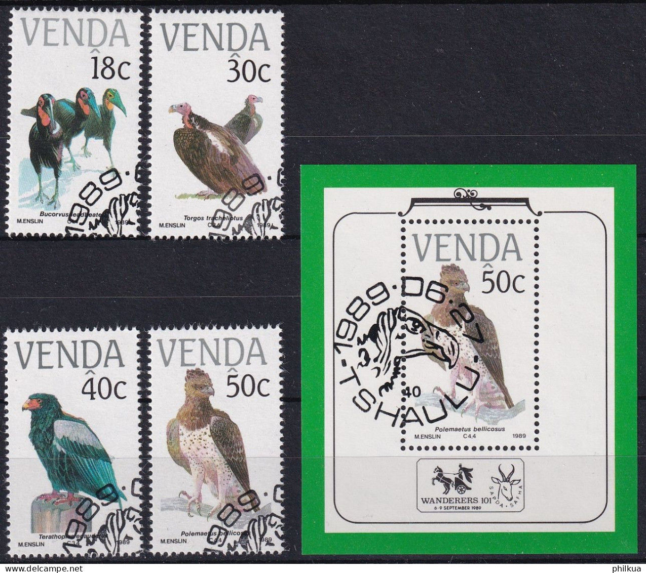 MiNr. 191 - 194 (Block 5) Südafrika, Venda    1989, 27. Juni. Vögel - Mit ET-Eckstempel - Venda