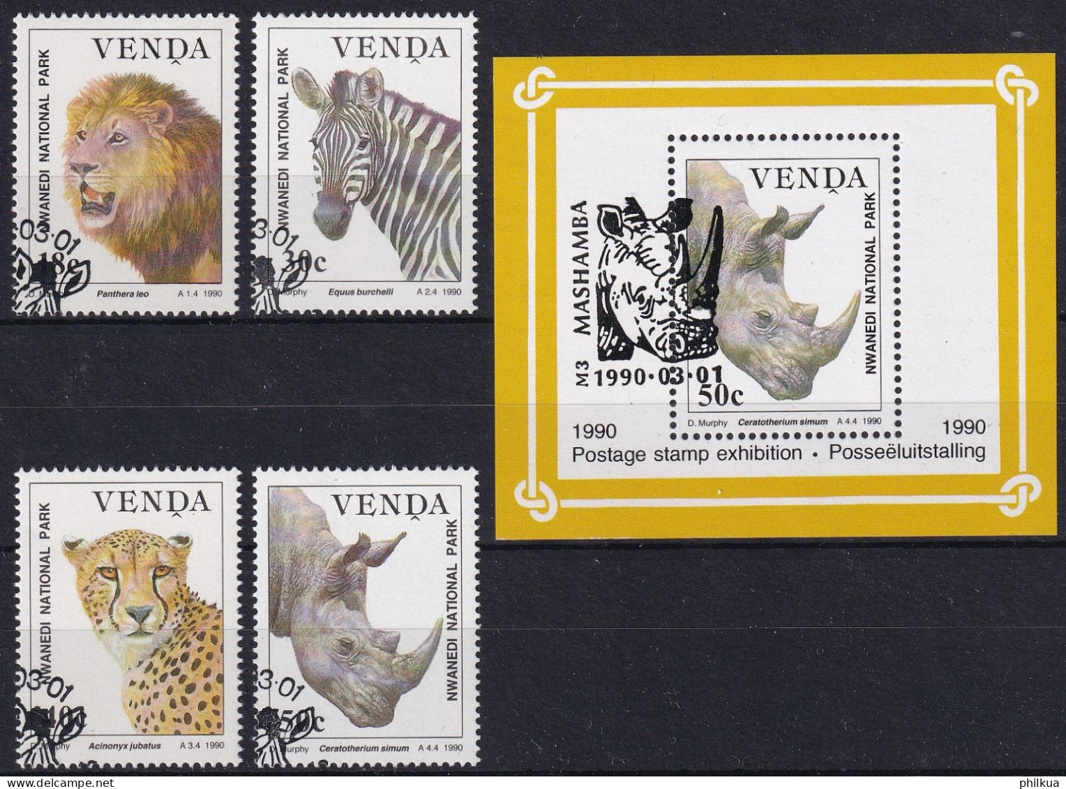 MiNr. 200 - 203 (Block 6) Südafrika, Venda    1990, 1. März. Tierschutz: Nwanedi-Nationalpark - Mit ET-Eckstempel - Venda