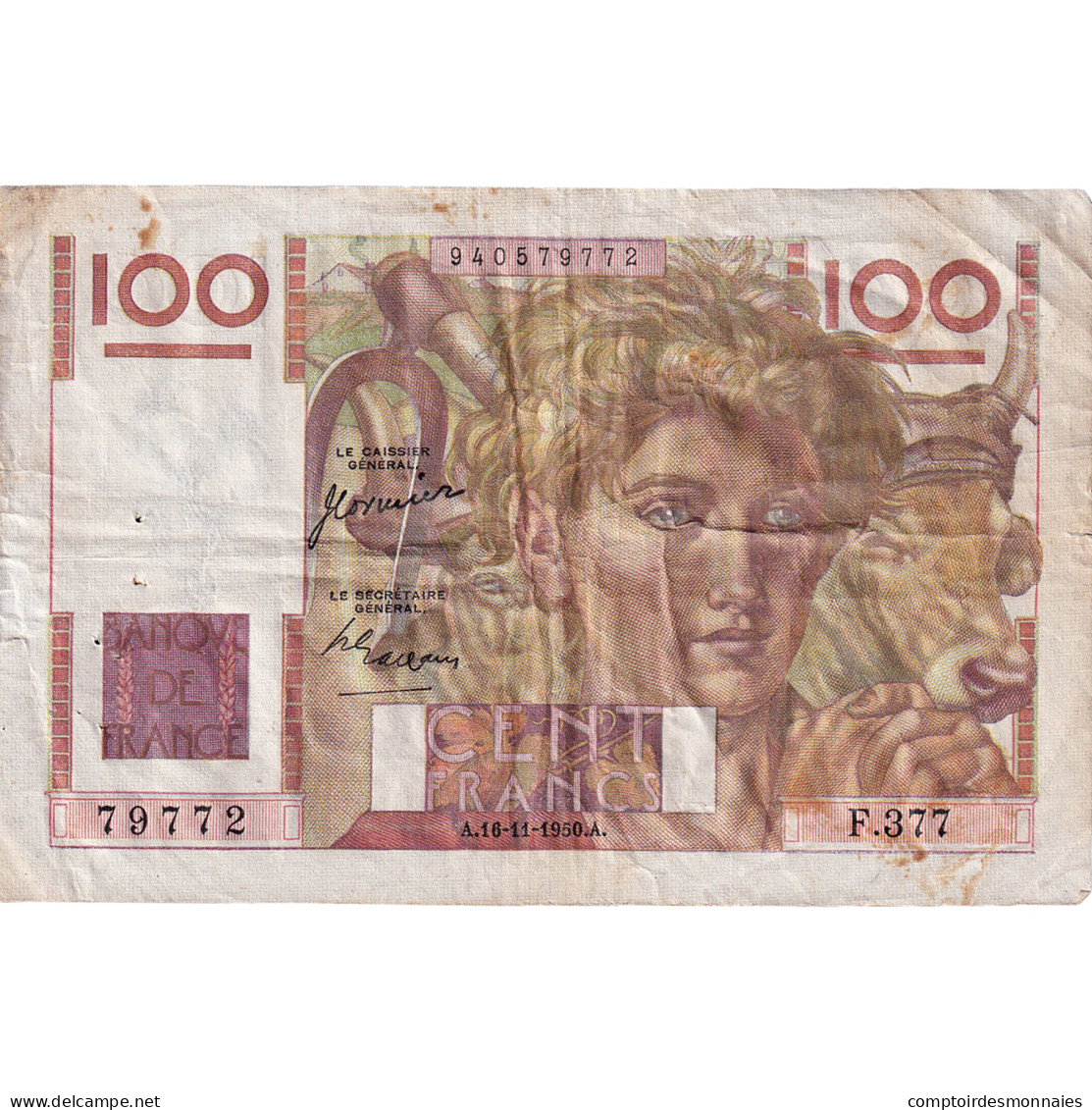 France, 100 Francs, Jeune Paysan, 1950, F.377, TB+, Fayette:28.28 - 100 F 1945-1954 ''Jeune Paysan''