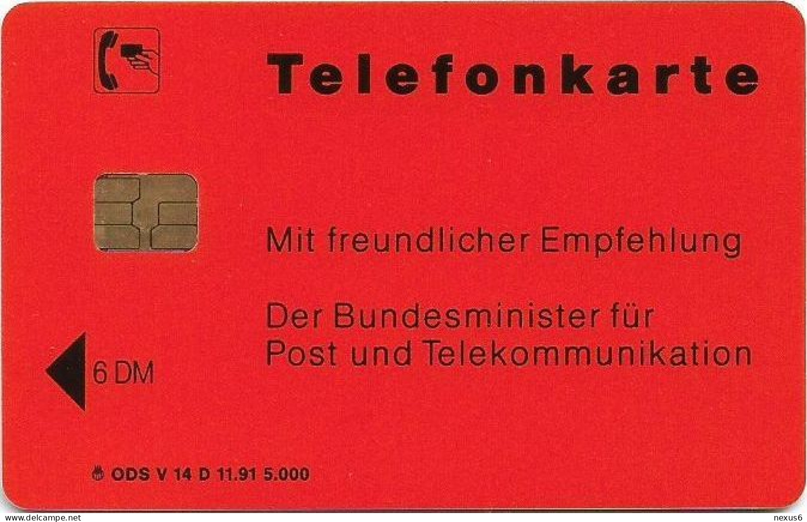 Germany - V-14D-91 - Bundesminister Für Post Und Telekomm. 4 - Standardisierung, 11.1991, 6DM, 5.000ex, Mint - V-Series : VIP Y Tarjetas De Visita