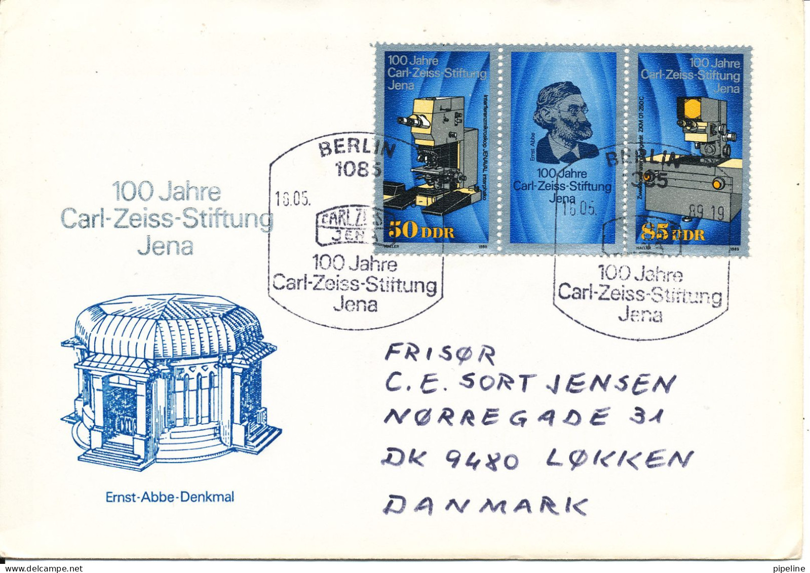 Germany DDR FDC 16-5-1989 Carl-Zeiss-Stiftung Jena With Cachet Sent To Denmark - 1981-1990