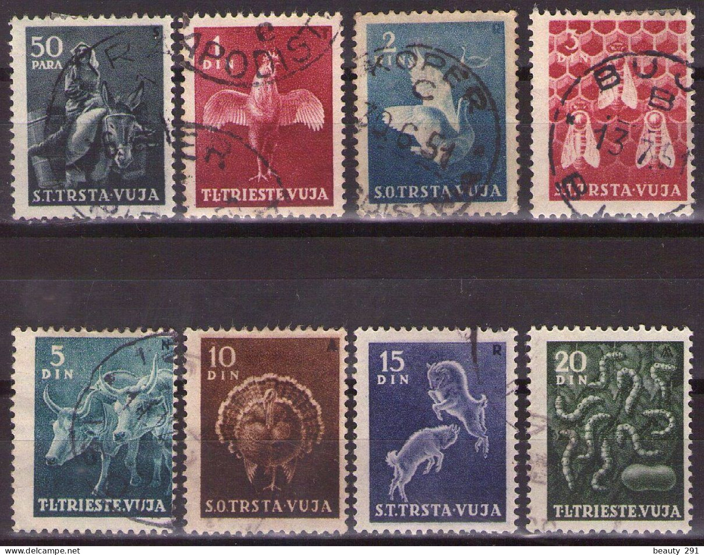 ITALIA - Trieste-Zona B - 1950 Mi 36 - 43 ANIMALS,ANIMALI DOMESTICI  - USED - Gebraucht