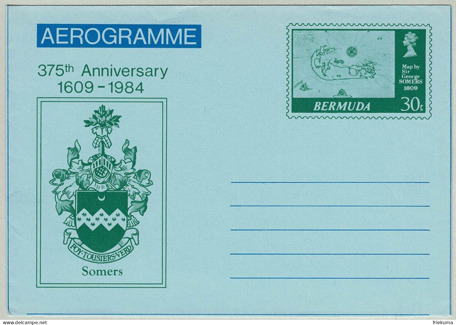 Bermuda 1984, Aerogramme Anniversary, Map George Somers, Heraldik / Héraldique / Heraldry - Islands