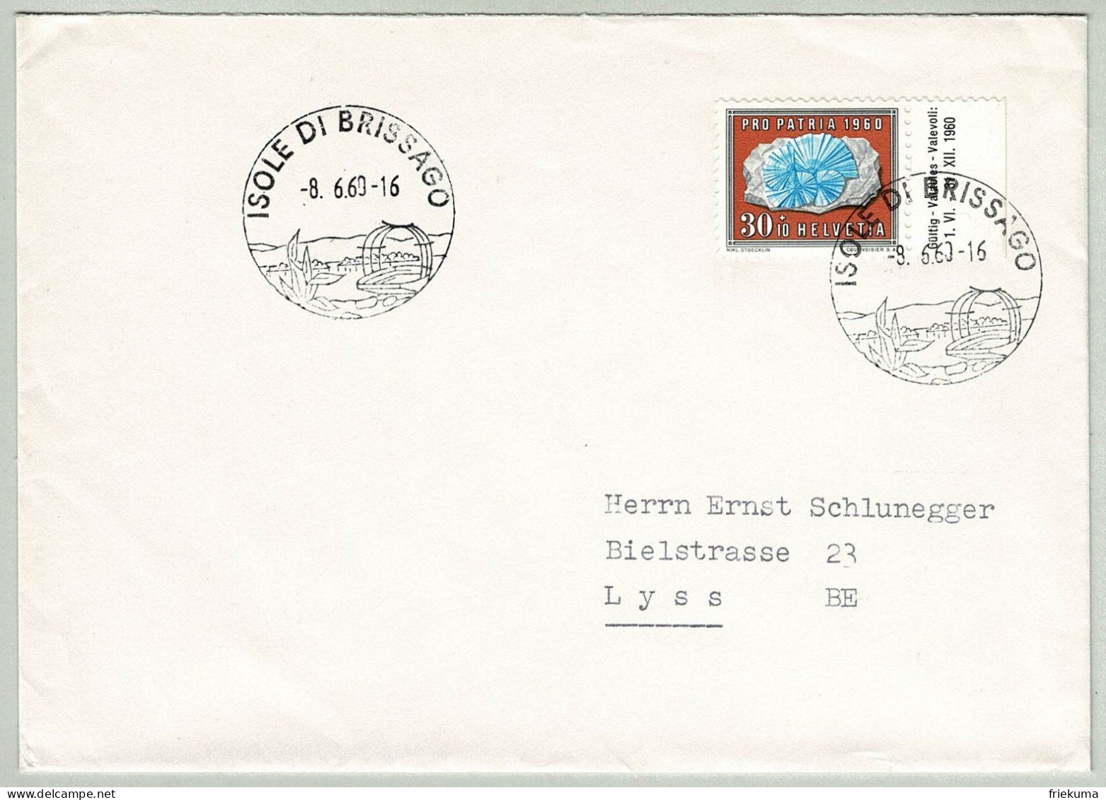 Schweiz / Helvetia 1960, Brief Isole Di Brissago - Lyss, Pro Patria, Insel / Ile / Island - Eilanden