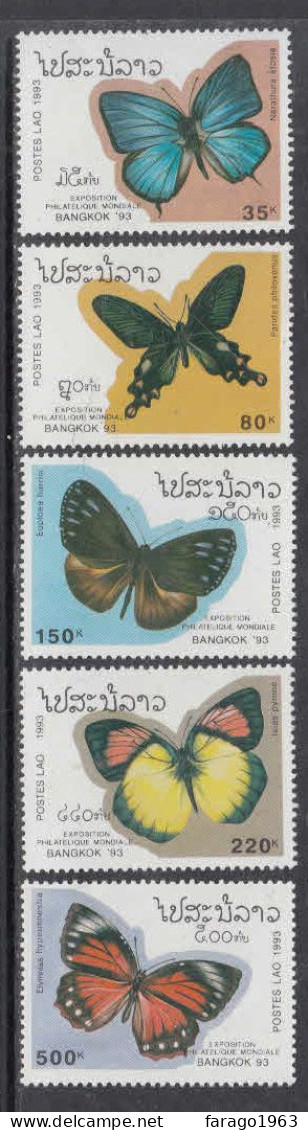 1993 Laos Butterflies Bankok Complete Set Of 5 MNH - Laos