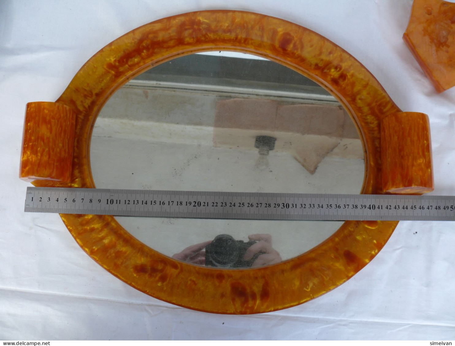 Beautiful Vintage 60s Lava Flow Bath Mirror Yellow Amber Color #1845