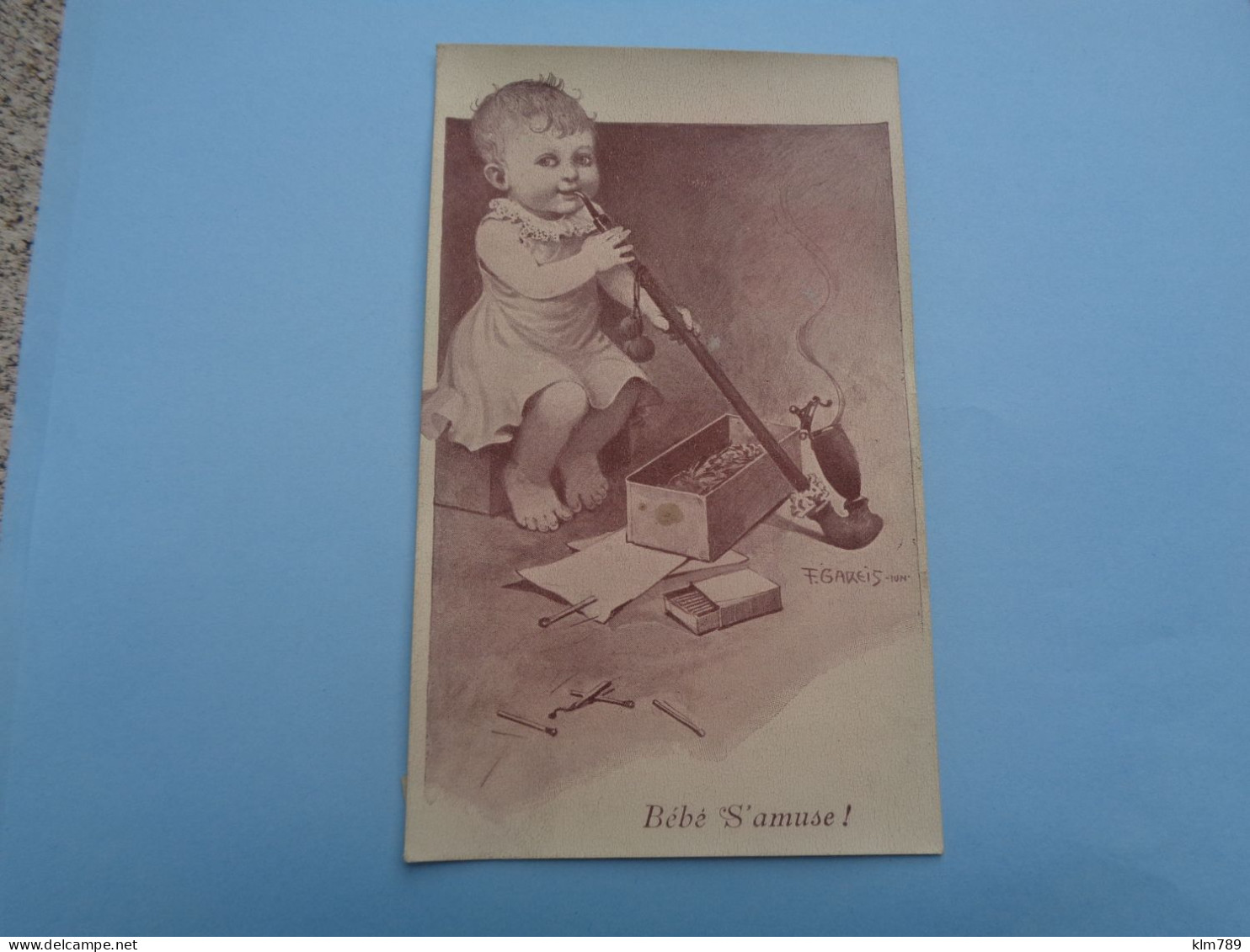 " Bébé S'amuse " - Enfant Fumant De L'Opium ? - Rare Carte De L'illustrateur F.GAREIS  Junior - - Gareis, F.