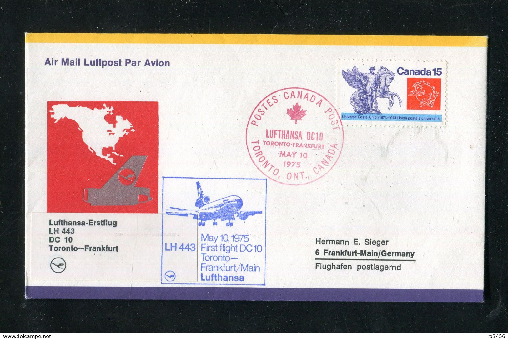 "KANADA" 1975, Erstflugbrief LH 443 Mit Dc 10 "Toronto-Frankfurt" (B405) - Airmail