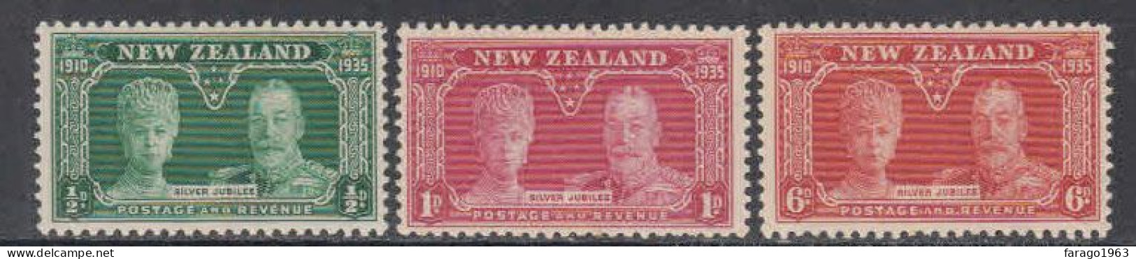 1935 New Zealand KGV Silver Jubilee  Complete Set Of 3 Mint HINGED - Unused Stamps