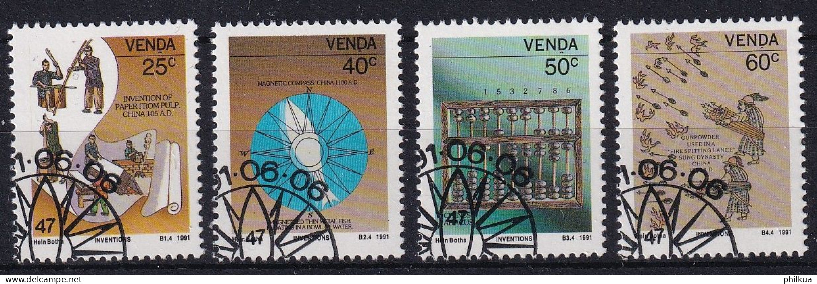 MiNr. 221 - 224 (Block 7) Südafrika, Venda    1991, 6. Juni. Epochale Erfindungen - Mit ET-Eckstempel - Venda