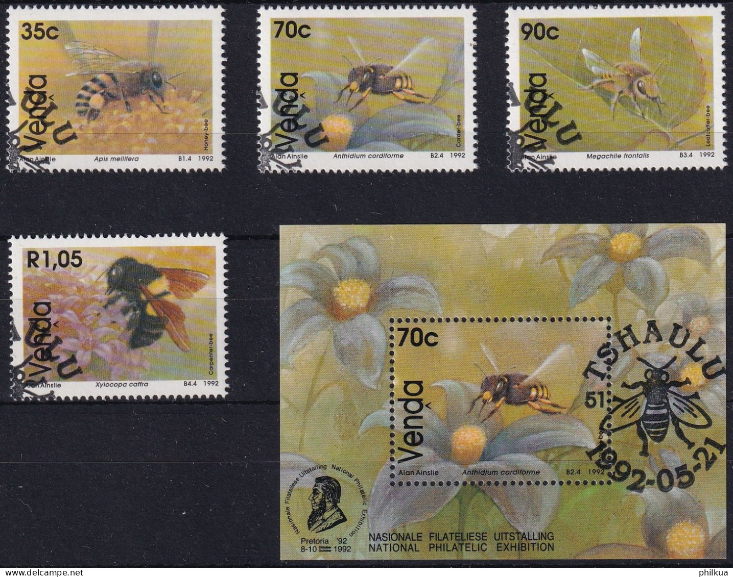 MiNr. 237 - 241 (Block 8) Südafrika, Venda    1992, 21. Mai. Bienenarten - Mit ET-Eckstempel - Venda