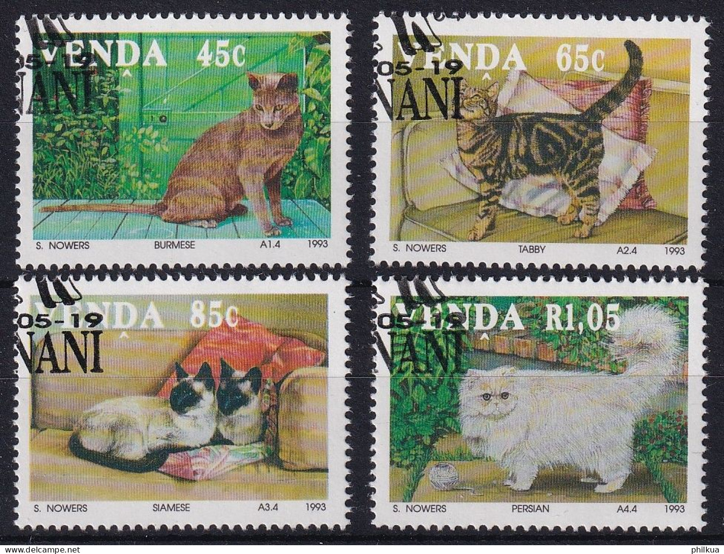 MiNr. 250 - 253  Südafrika, Venda    1993, 19. Mai. Hauskatzen - Mit ET-Eckstempel - Venda