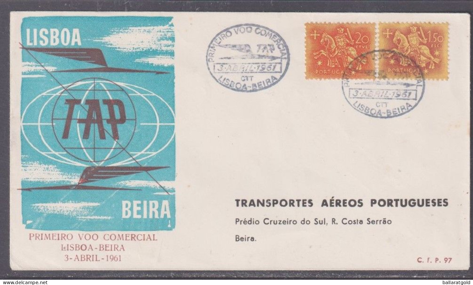 Portugal 1961 Lisbon To Beira Flight Cover + Back - Covers & Documents