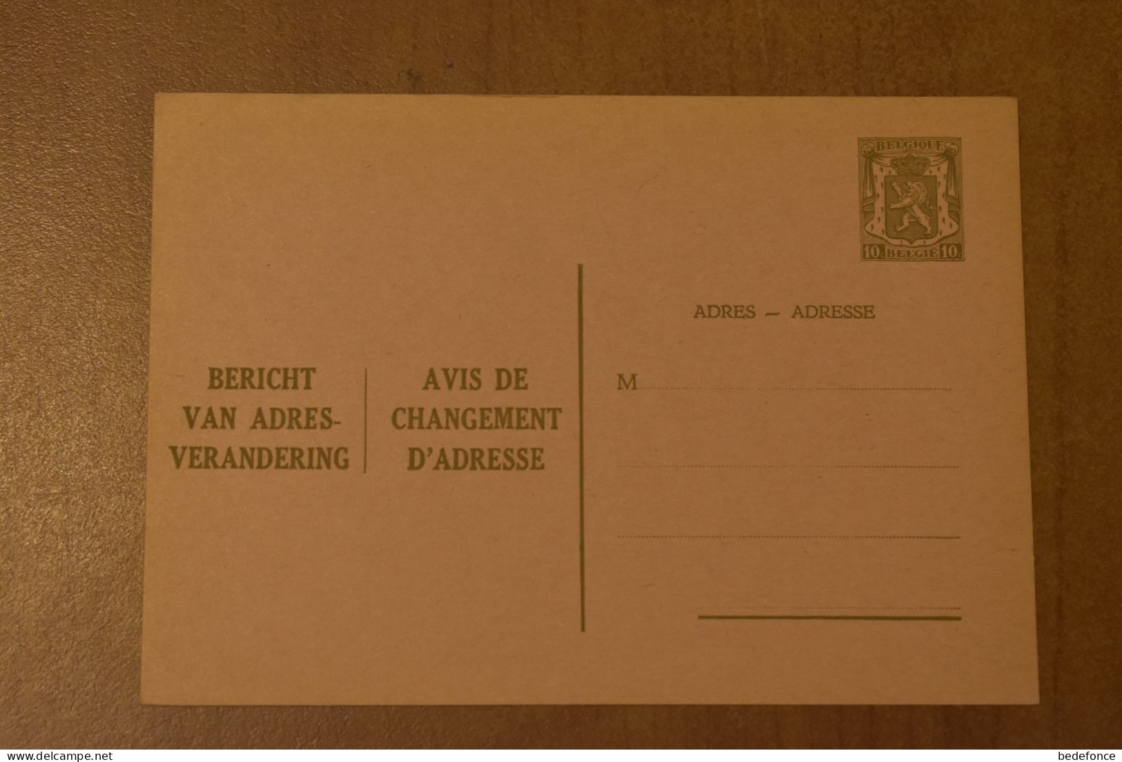 Belgique - Avis Changement Adresse - Prétimbrée - 10 C Lion - Non Circulé - Adreswijziging