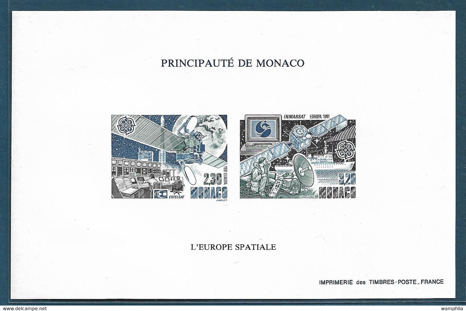 Monaco Bloc Spécial Gommé N°14a**  Non Dentelé, Timbre N°1768/1769 Europa 1991, Espace. Cote 250€. - 1991