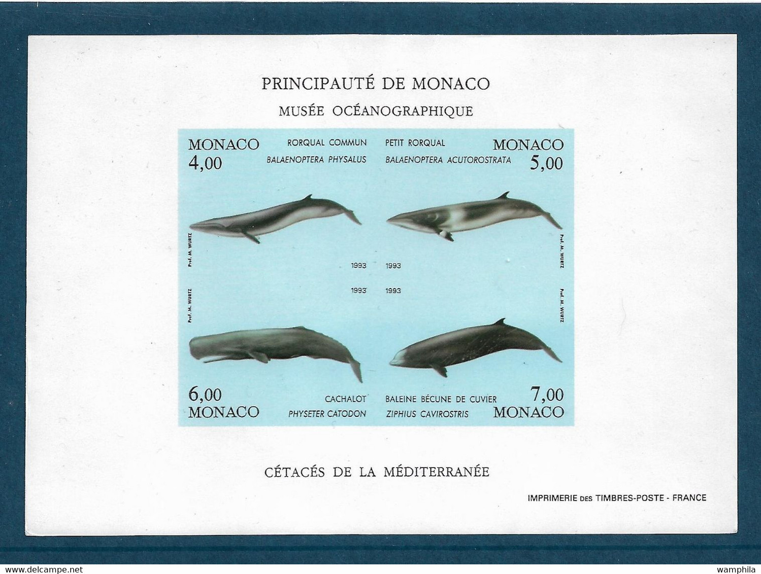 Monaco. Bloc Feuillet N°59a** Non Dentelé ( Baleines ) Cote 190€ - Variedades Y Curiosidades