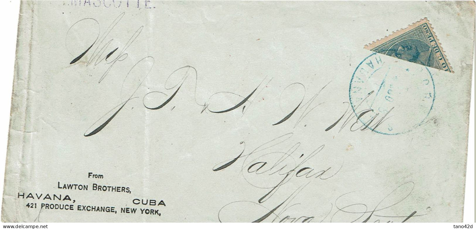 REF CTN 86/B- CUBA DEMI TIMBRE SUR LETTRE LA HABANA / HALIFAX AOÛT 1888 - Préphilatélie