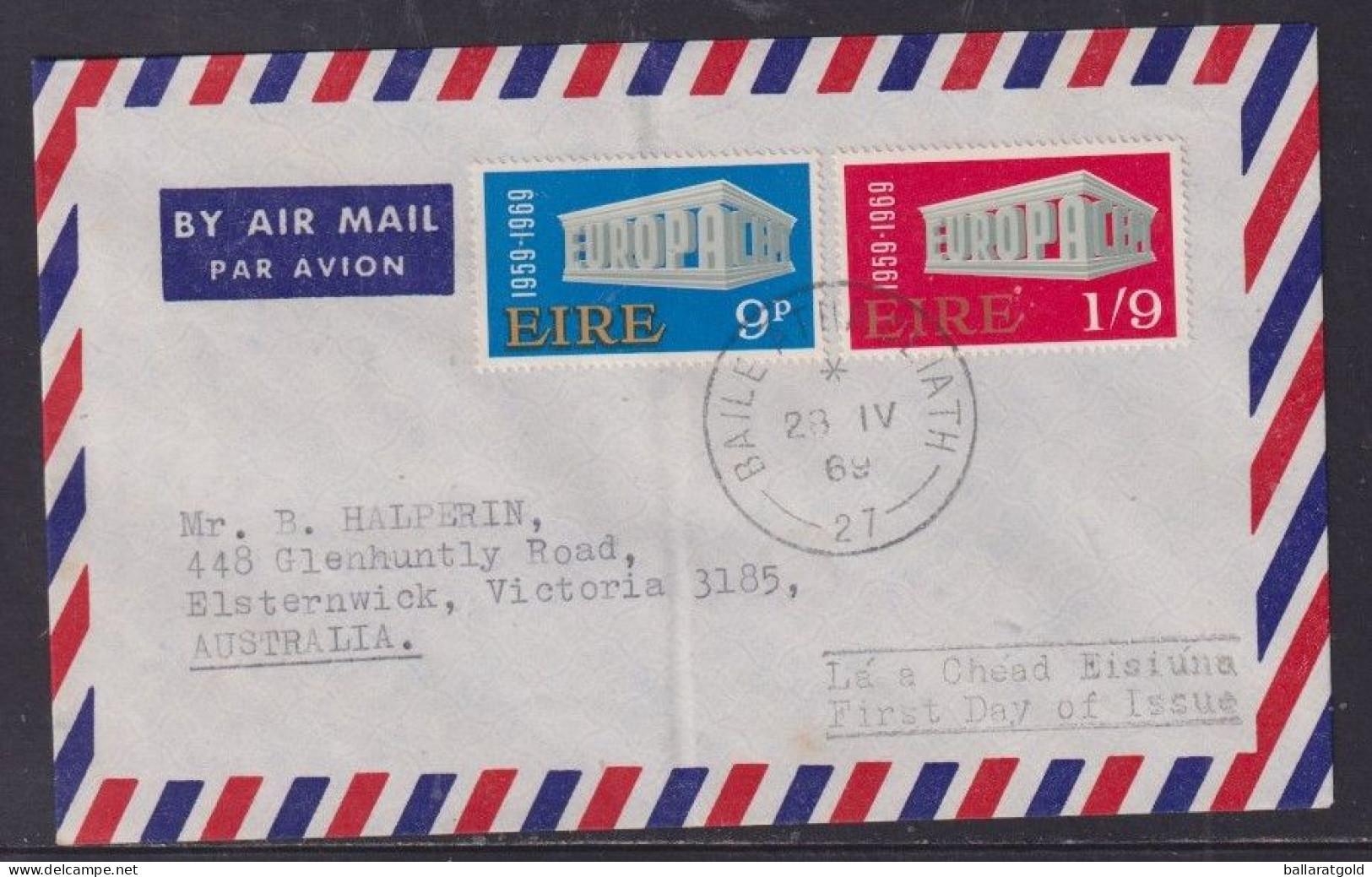 Ireland 1969 Airletter  Europa To Elsternwick - Covers & Documents