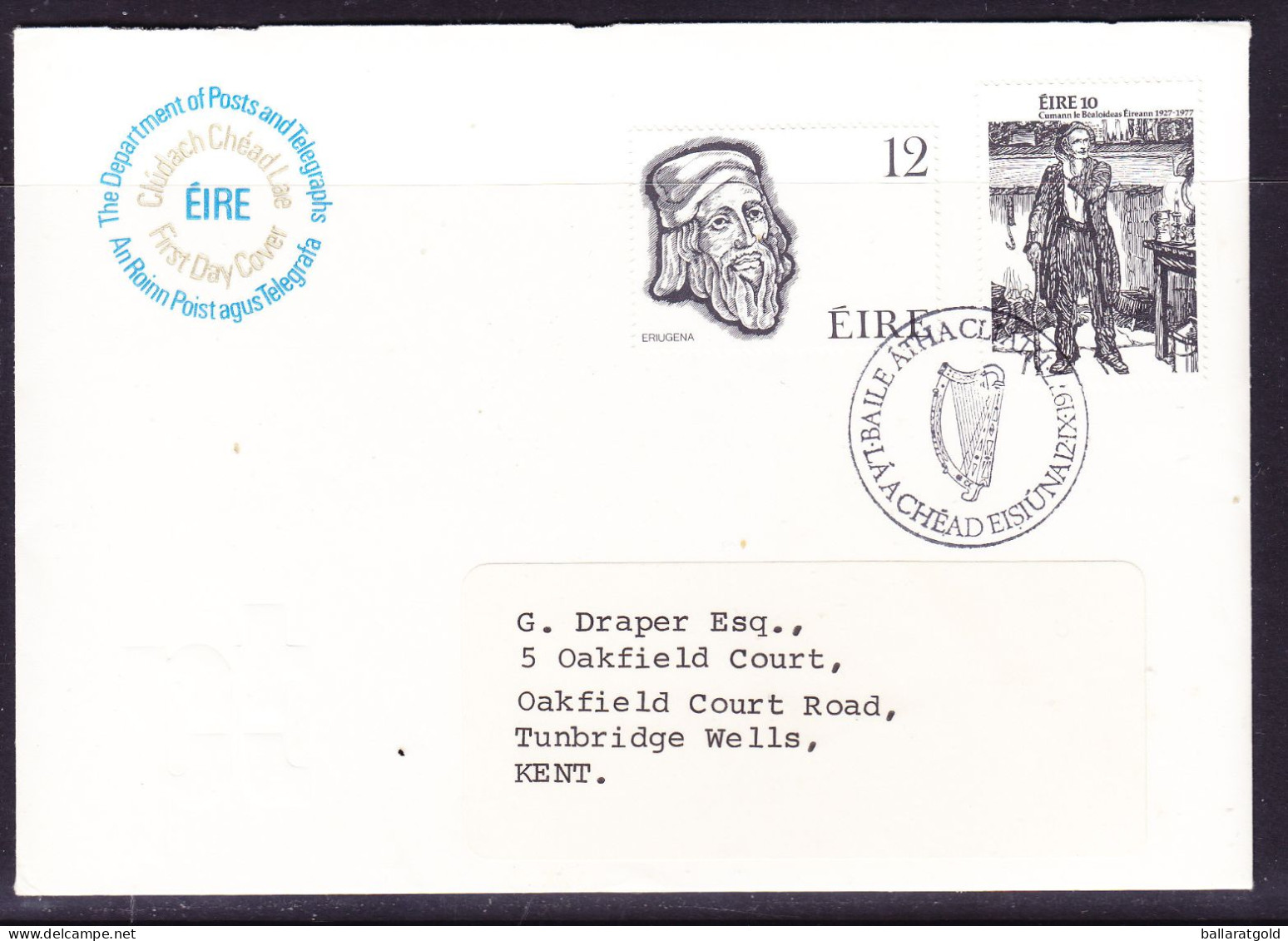 Ireland 1977 Folklore First Day Cover  Addressed To Tunbridge Wells - Storia Postale