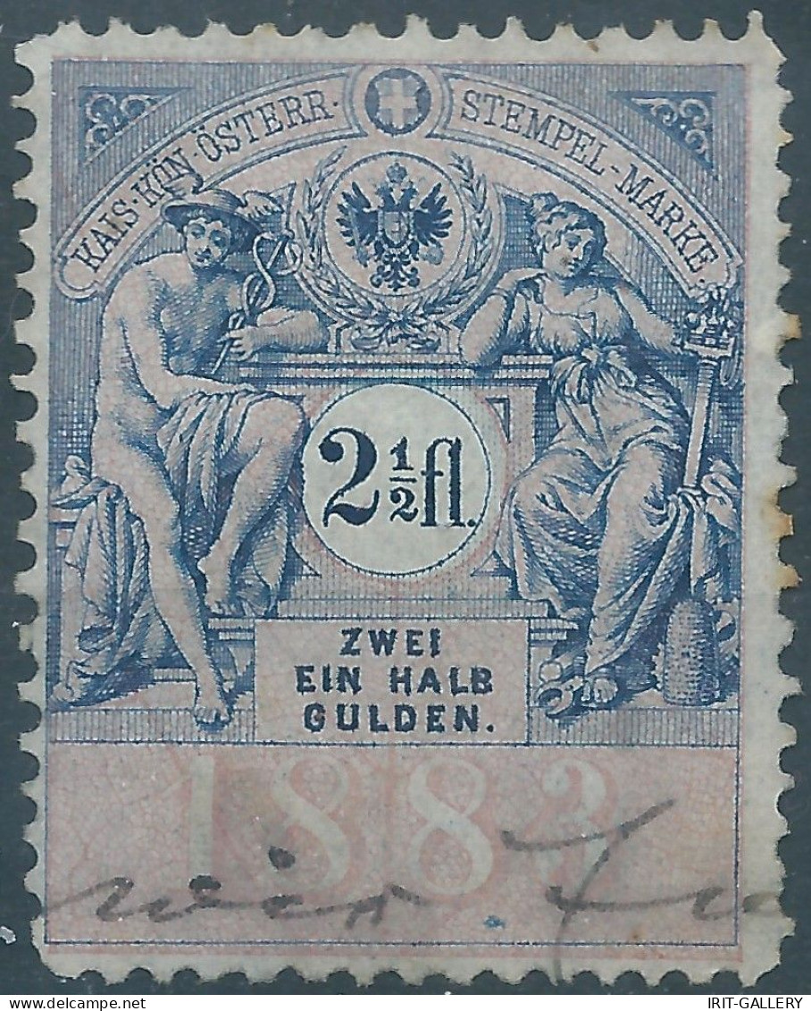 AUSTRIA-L'AUTRICHE-ÖSTERREICH,1883 KAIS KÖN ÖSTERR STEMPELMARKE,Revenue Stamps Tax Fiscal,2,1/2fl-GULDEN - Fiscale Zegels