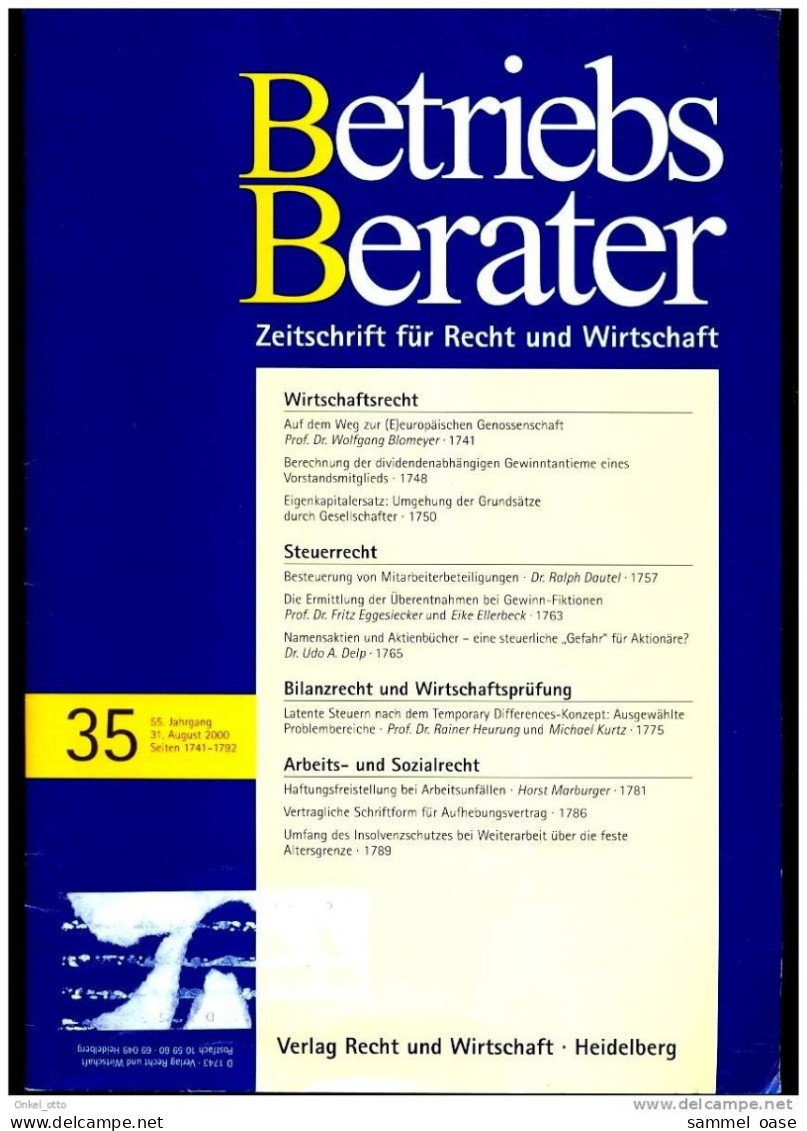 Betriebs Berater 35 - 2000 Steuer - Wirtschaft Recht - Andere & Zonder Classificatie