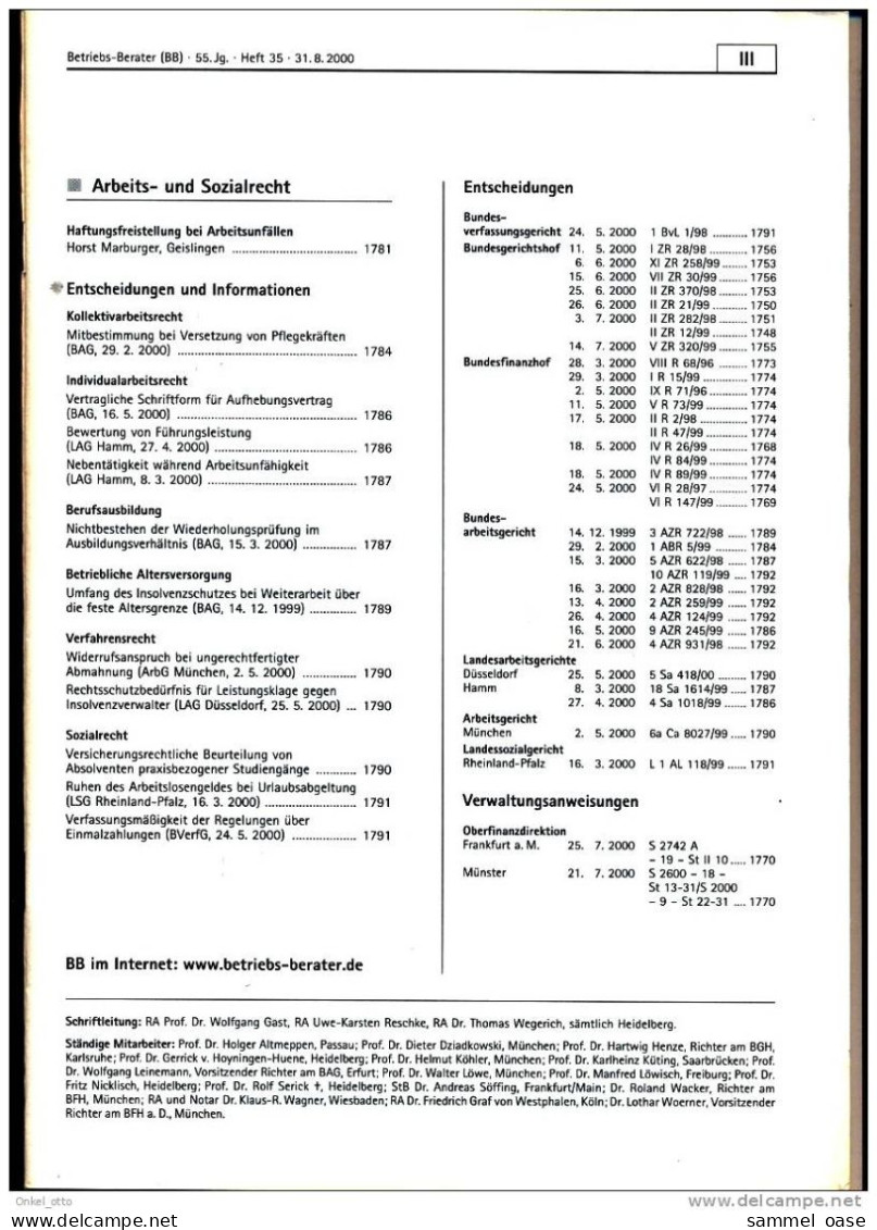 Betriebs Berater 35 - 2000 Steuer - Wirtschaft Recht - Altri & Non Classificati