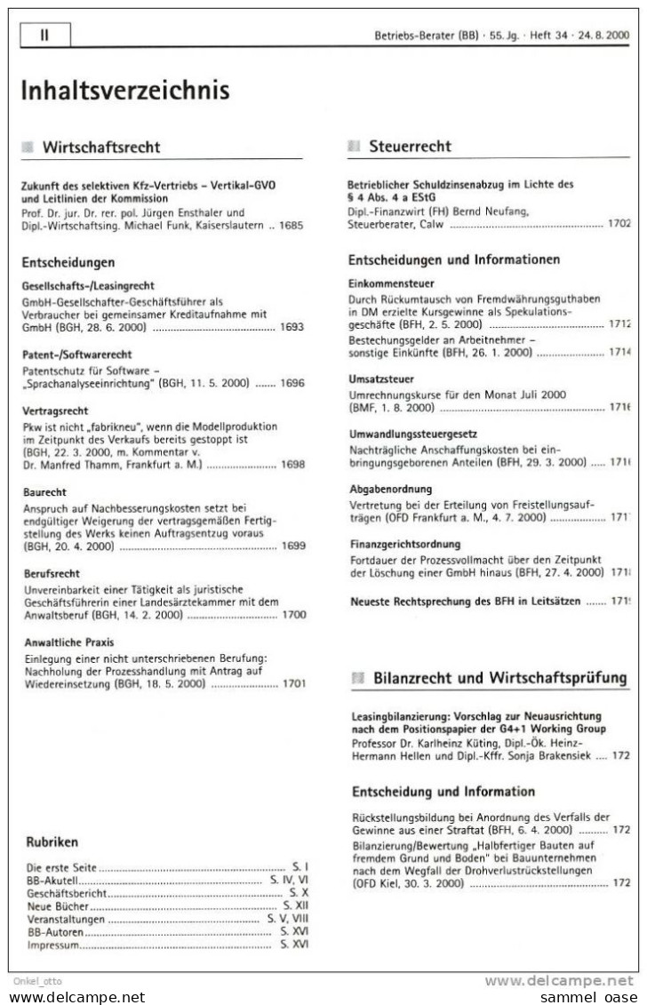 Betriebs Berater 34 - 2000 Steuer - Wirtschaft Recht - Autres & Non Classés