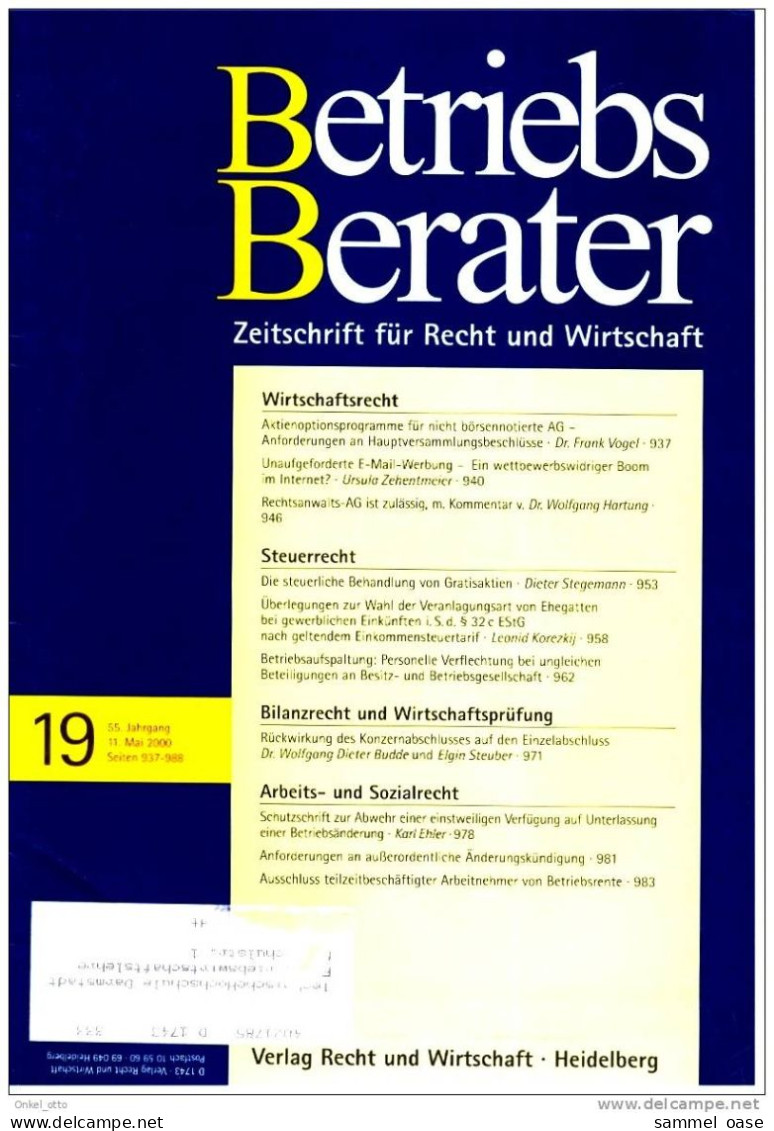 Betriebs Berater 19 - 2000 Steuer - Wirtschaft Recht - Autres & Non Classés