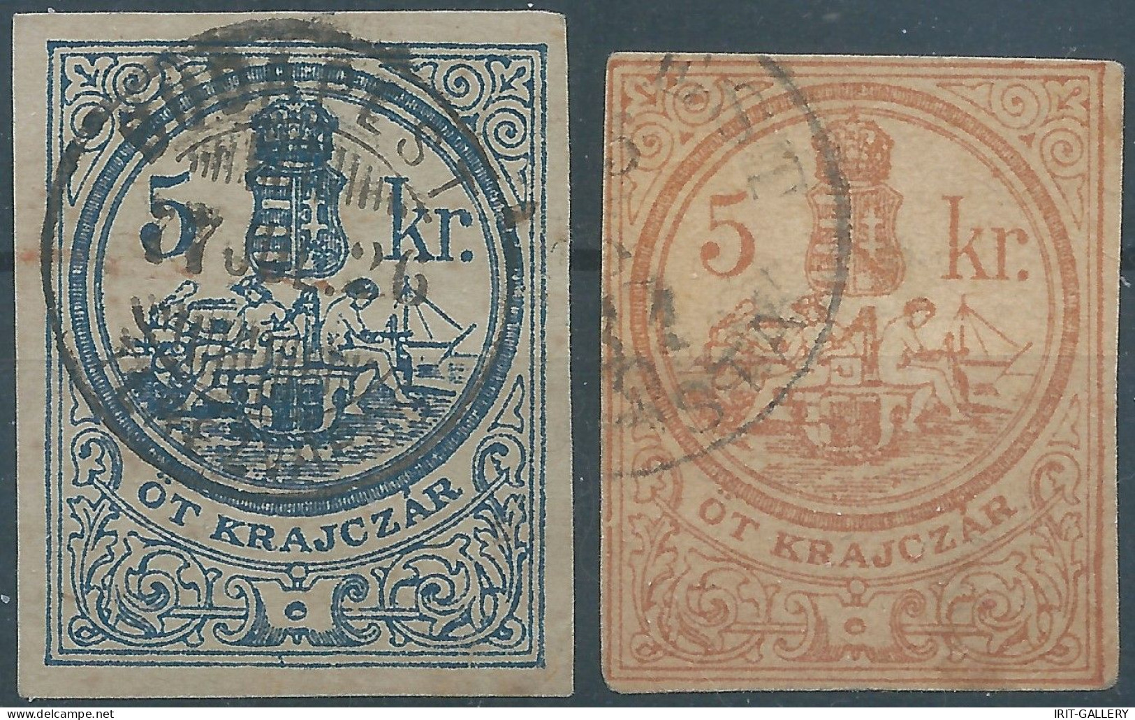 AUSTRIA-L'AUTRICHE-MAGYAR,1877 Hungary Revenue Stamps Tax Fiscal,5Kr.,ÖT KRAJCZAR-FIVE KRAJCZAR,Imperf - Fiscali