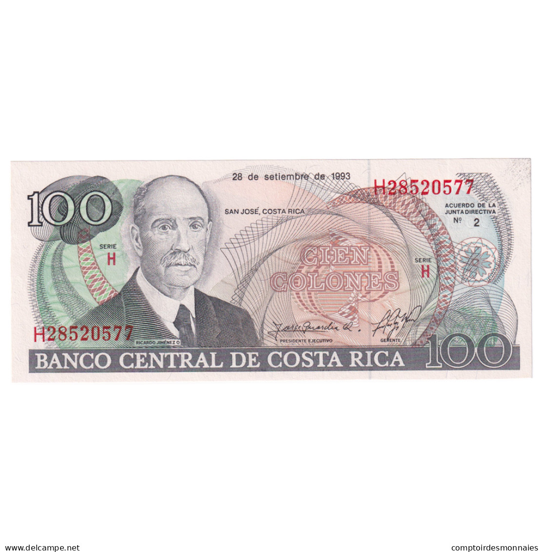 Billet, Costa Rica, 100 Colones, 1993, 1993-09-28, KM:261a, NEUF - Costa Rica