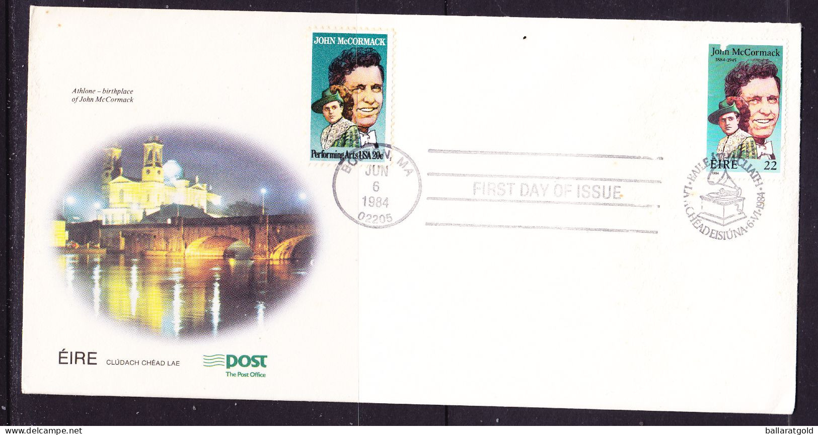 Ireland 1984 John McCormack Joint Issue USA First Day Cover - Unaddressed - Cartas & Documentos