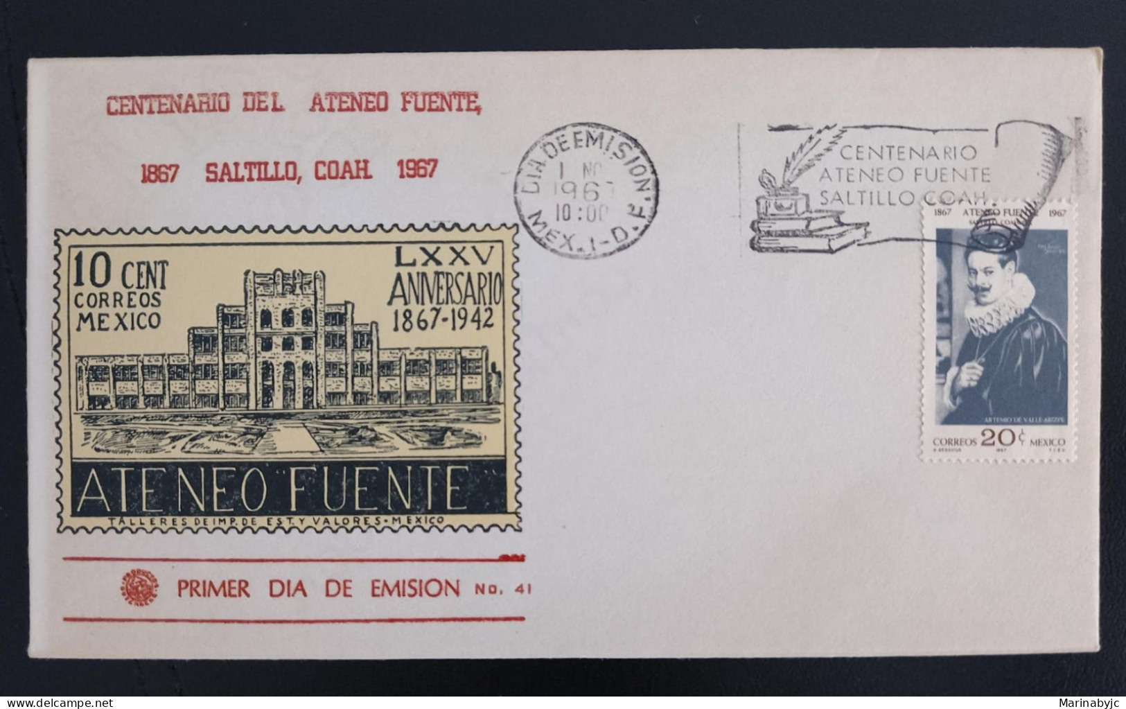 SD)1967. CENTENARY OF THE ATENEO FUENTE. FDC - Collections, Lots & Séries