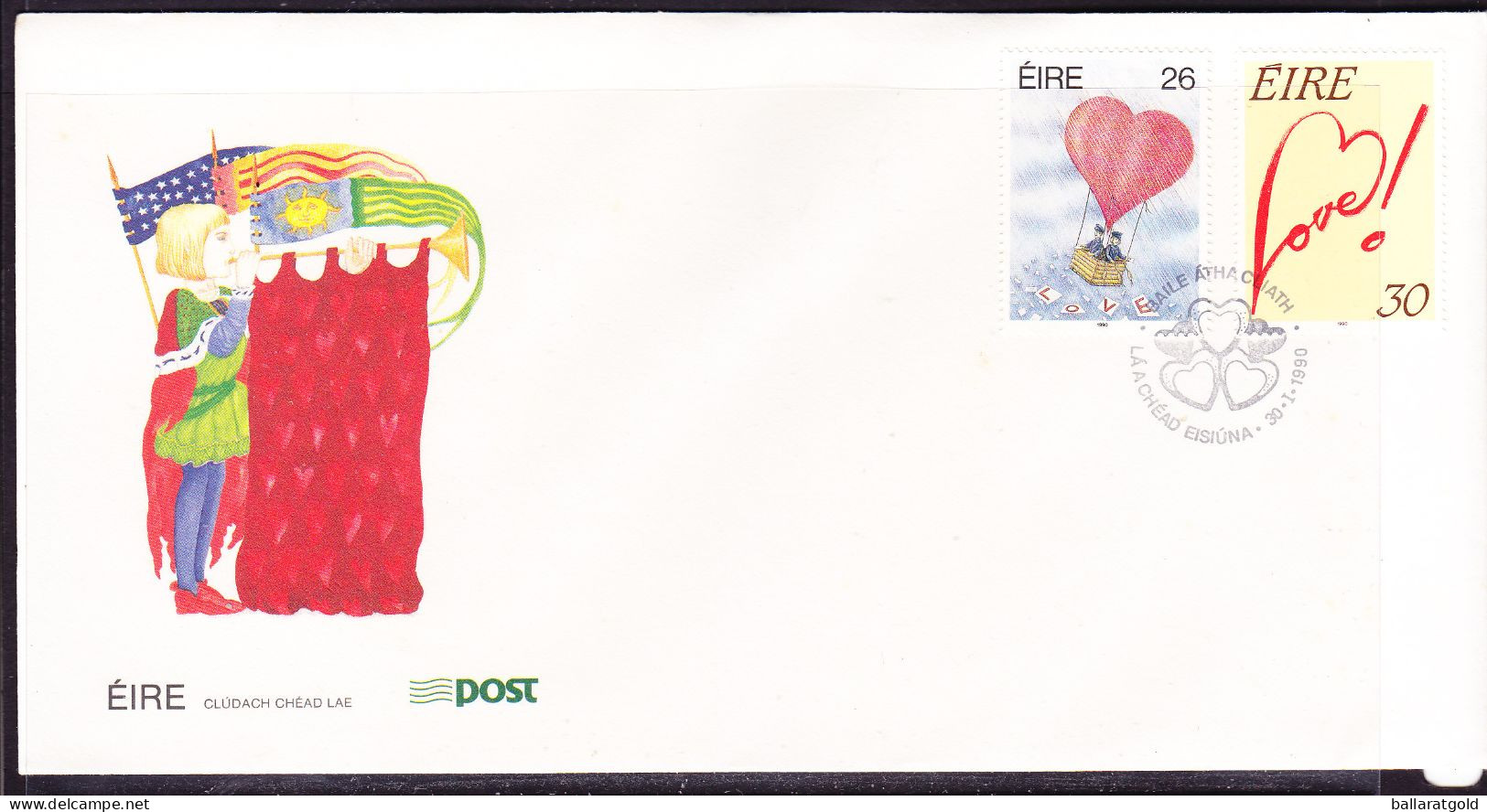 Ireland 1990 Love First Day Cover - Unaddressed - Lettres & Documents