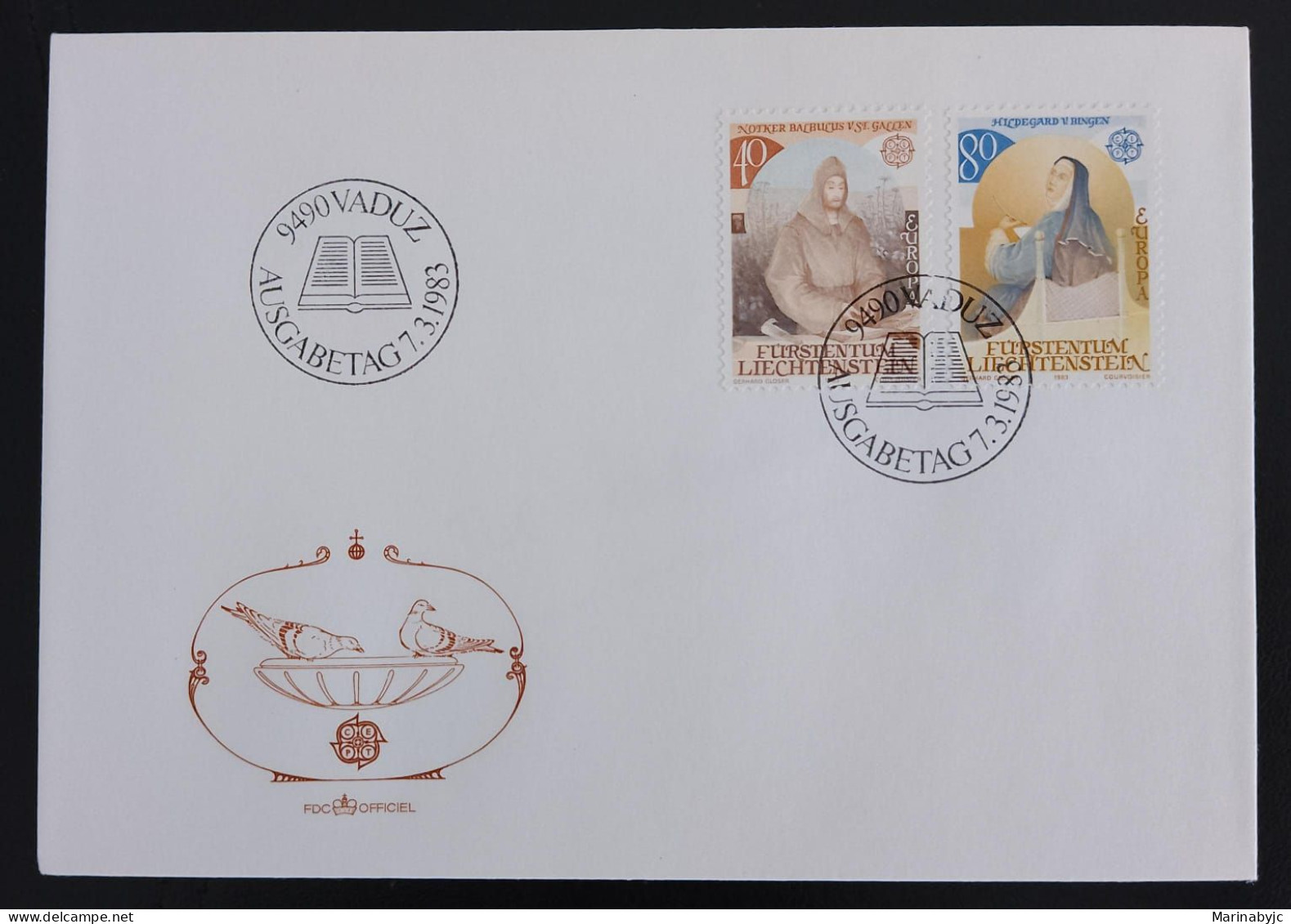 SD)1983. LIECHTENSTEIN. RELIGION. PIGEONS. FDC. - Sammlungen