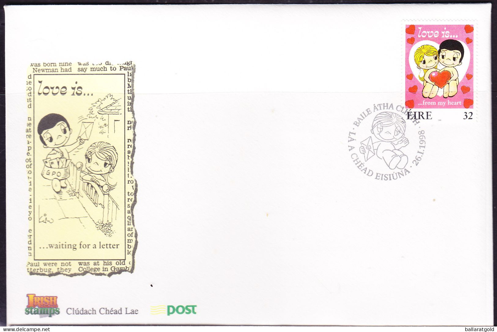 Ireland 1998 Love First Day Cover - Unaddressed - Lettres & Documents