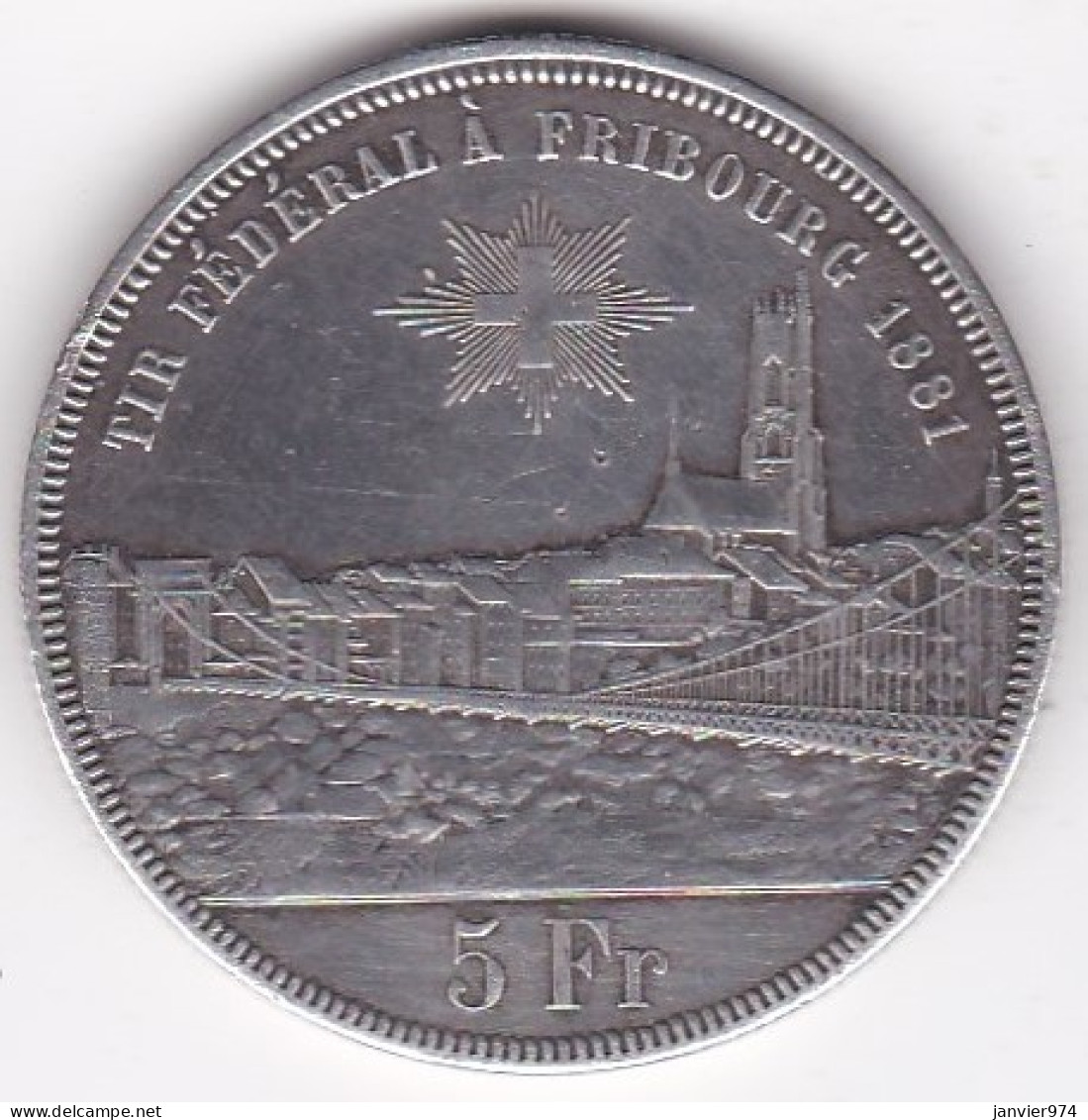 Suisse 5 Francs 1881 Tir Fédéral Fribourg, En Argent - 5 Franken