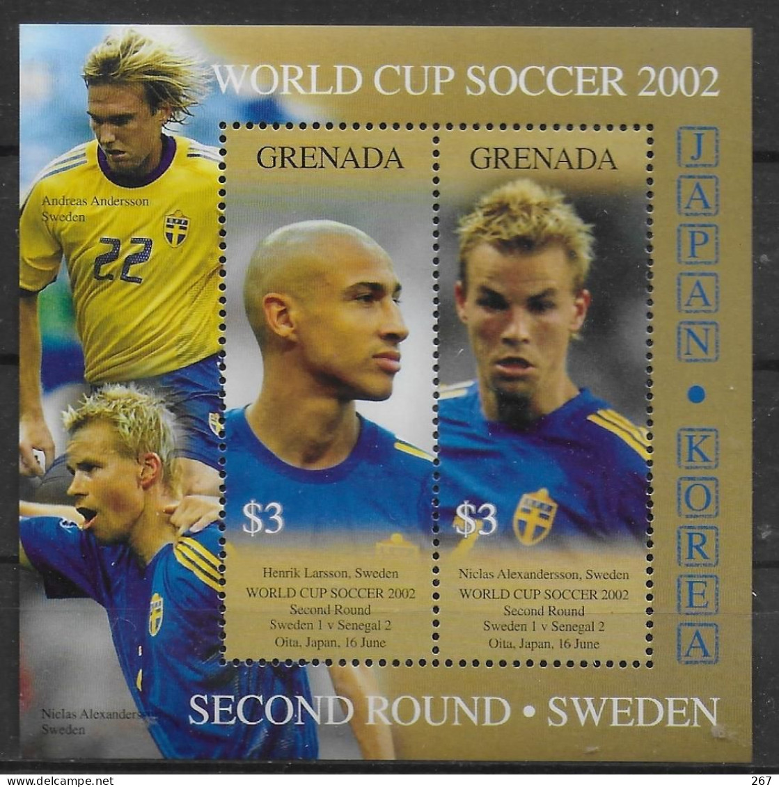 GRENADE  BF 635    * *   ( Cote 9e ) Cup 2002  Football  Soccer Fussball Suede Larsson Alexandersson - 2002 – Corea Del Sud / Giappone