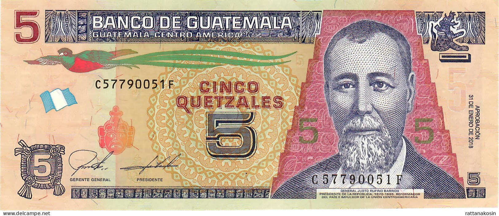 GUATEMALA P122Ab 5 Quetzal 2018 #C/F  UNC. - Guatemala