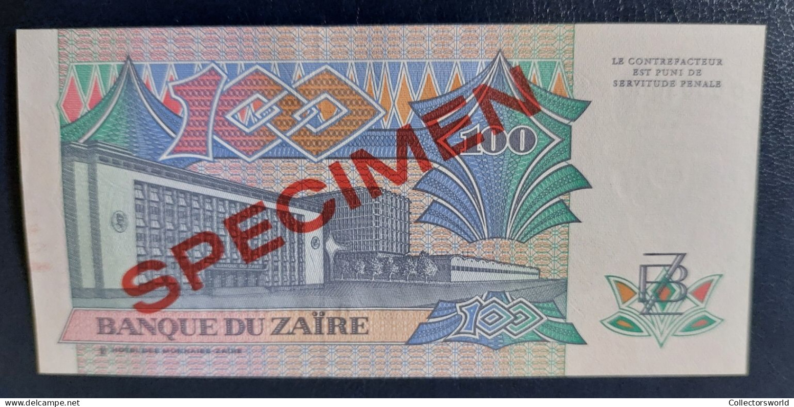 Zaire 100 New Zaires SPECIMEN P33S UNC - Zaïre