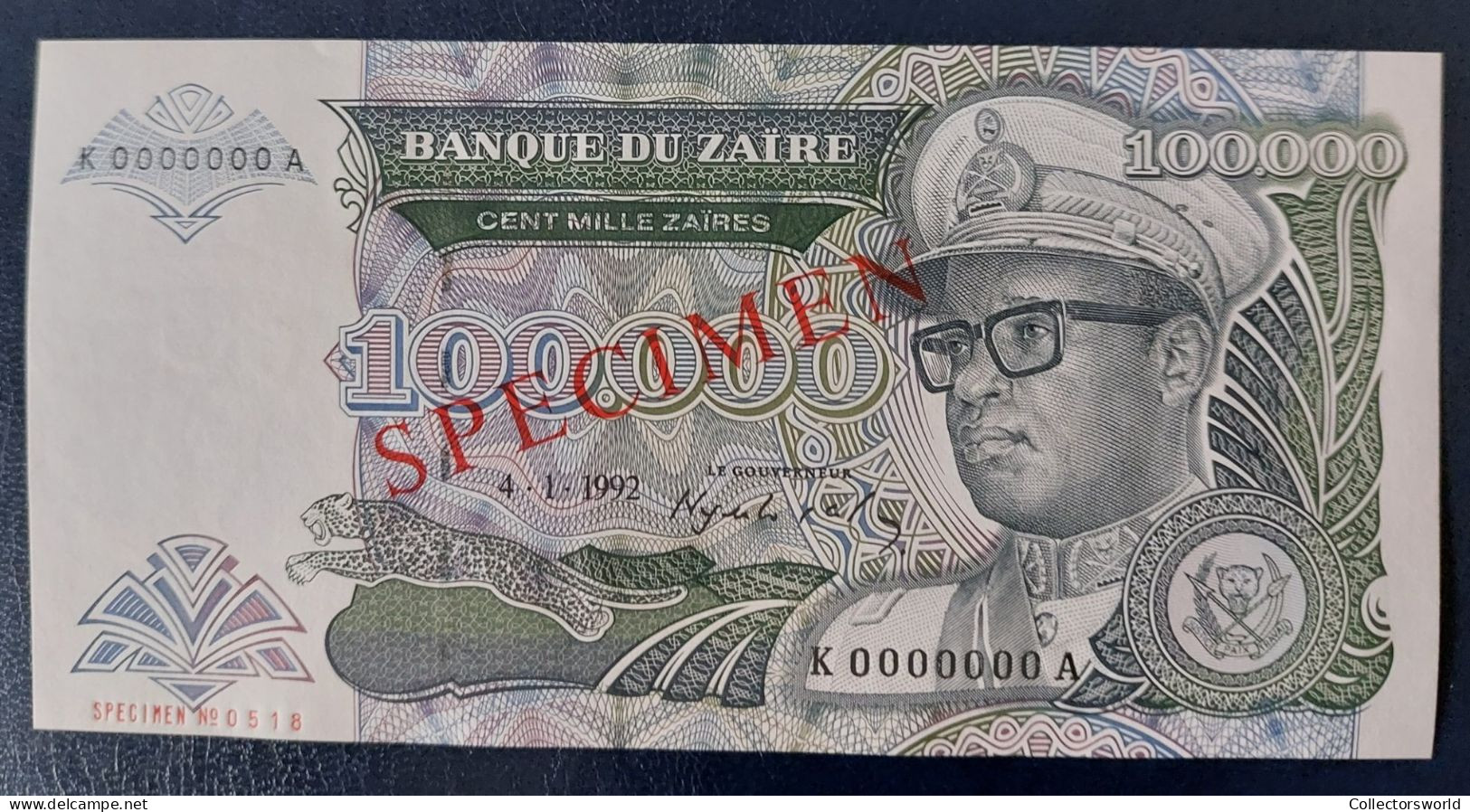 Zaire 100.000 New Zaires SPECIMEN P41S UNC - Zaïre