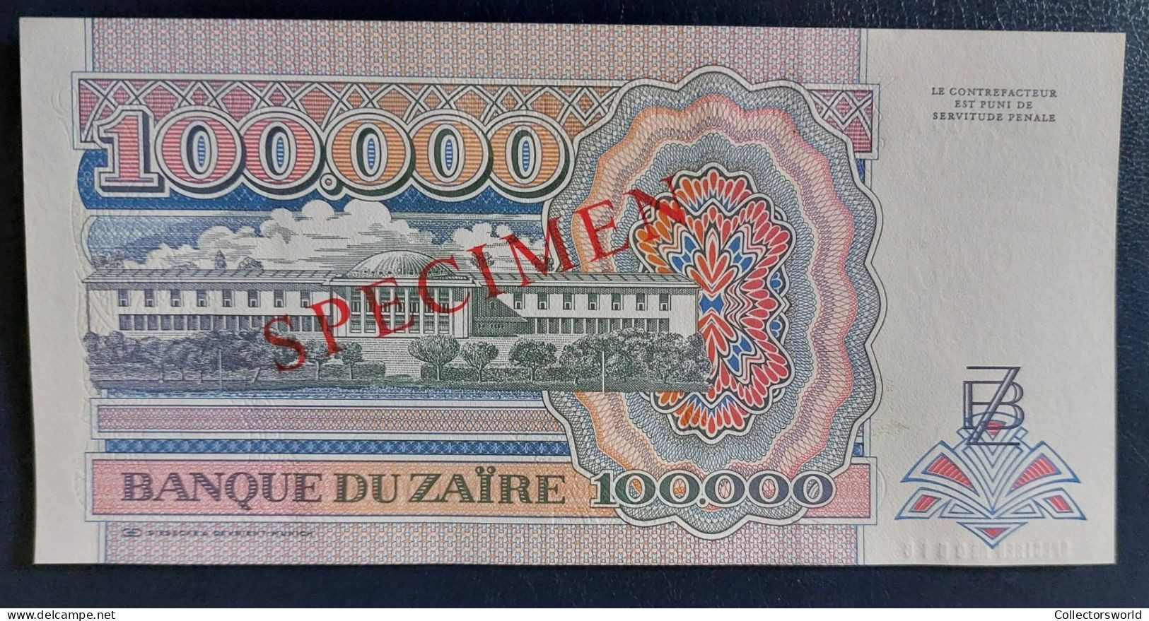 Zaire 100.000 New Zaires SPECIMEN P41S UNC - Zaïre