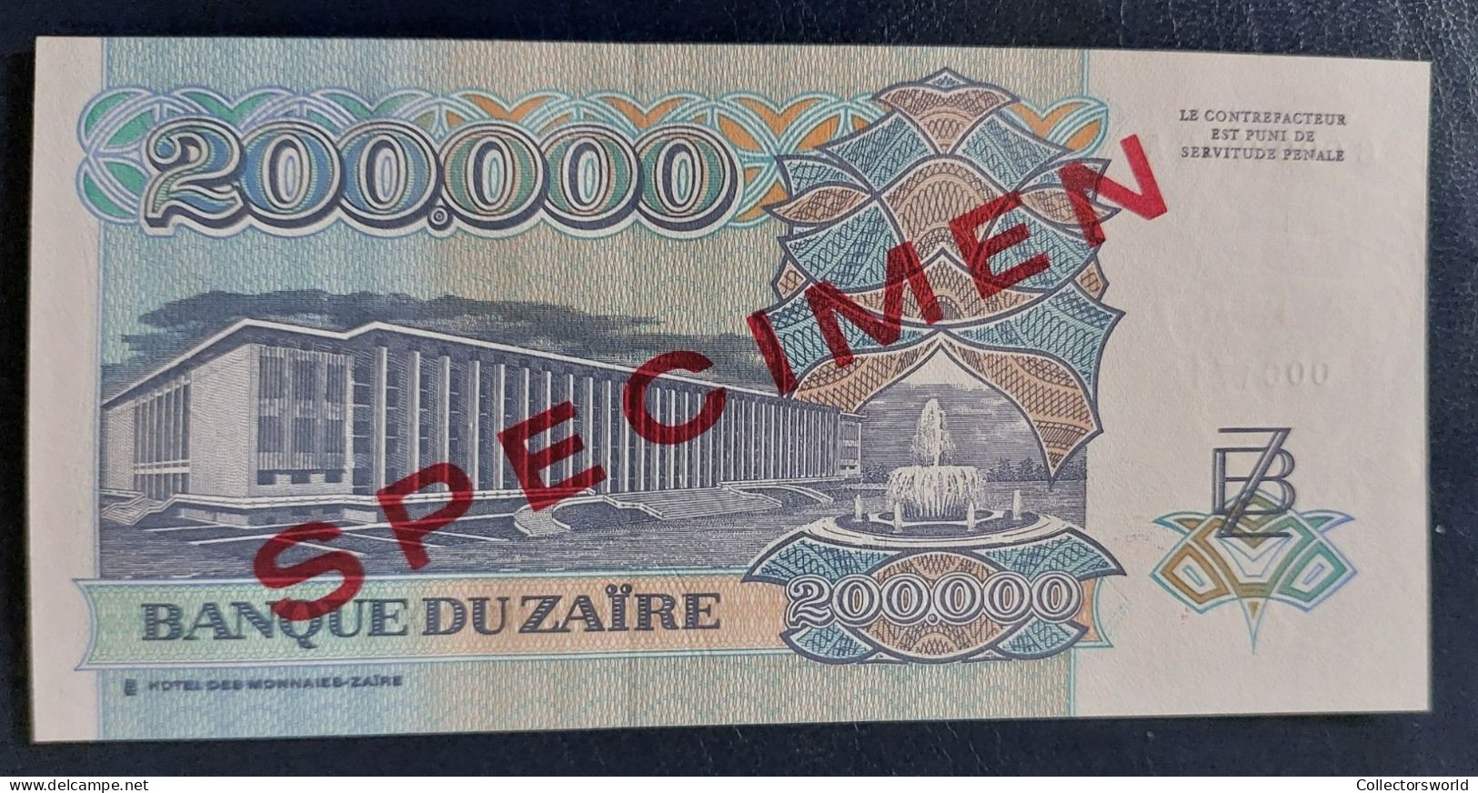 Zaire 200.000 New Zaires SPECIMEN P42S 1992 UNC - Zaïre