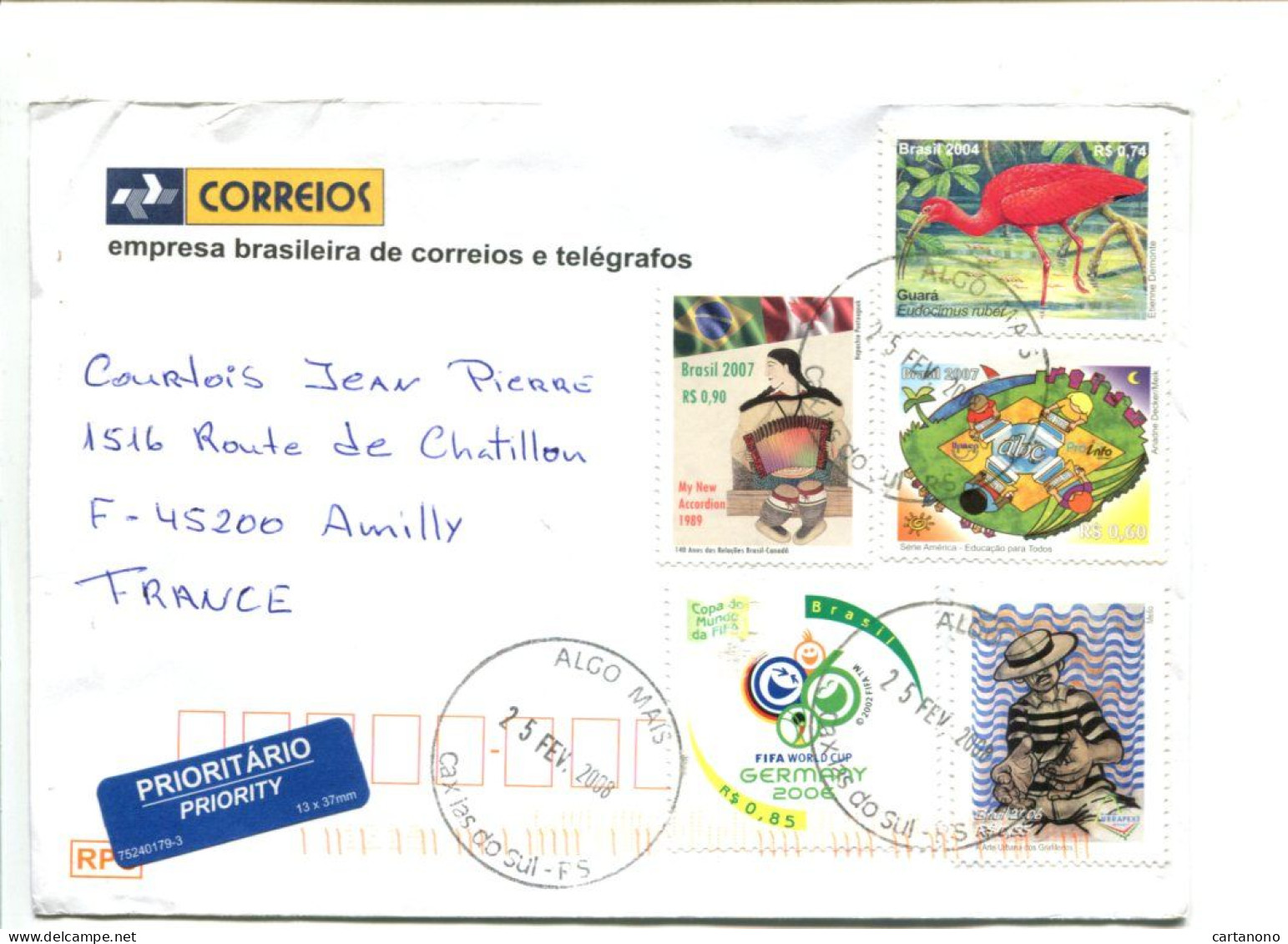 BRESIL - Affranchissement Sur Lettre Pour La France - Oiseau / Education / Football / Graffiti / Accordéon - Covers & Documents